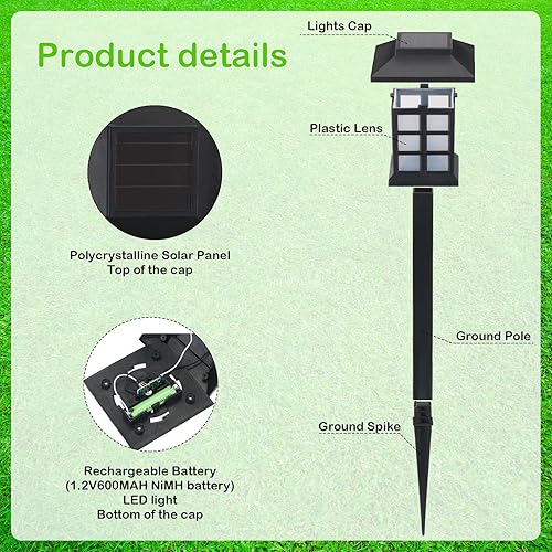 Miniatura 3 de Paquete de 20 luces solares para caminos de paisaje al aire libre, luces LED solares impermeables para jardín, patio, césped, camino, al aire libre,