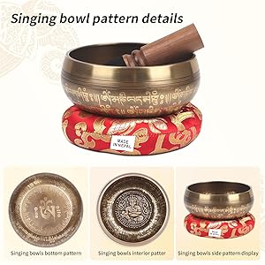 Kmise Tibetan Singing Bowls Set- Handmade in Nepal Meditation Sound Bowls for Yoga, Meditation, Mindfulness, Healing and Chakra Balancing, Stress Relief (5'Ganesha)