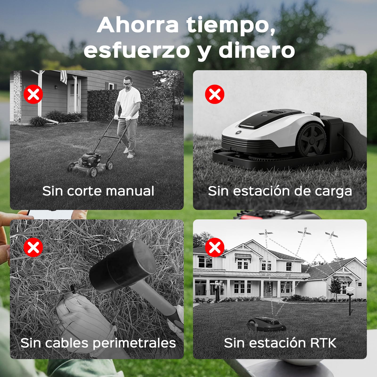 V3 Robot Cortacésped sin Cable Perimetral, Navegación Visual con IA, 150+ Obstáculos, Control por App, Motor sin Escobillas, 50 dB, Bandas Magnéticas, para Jardines Pequeños y Llanos