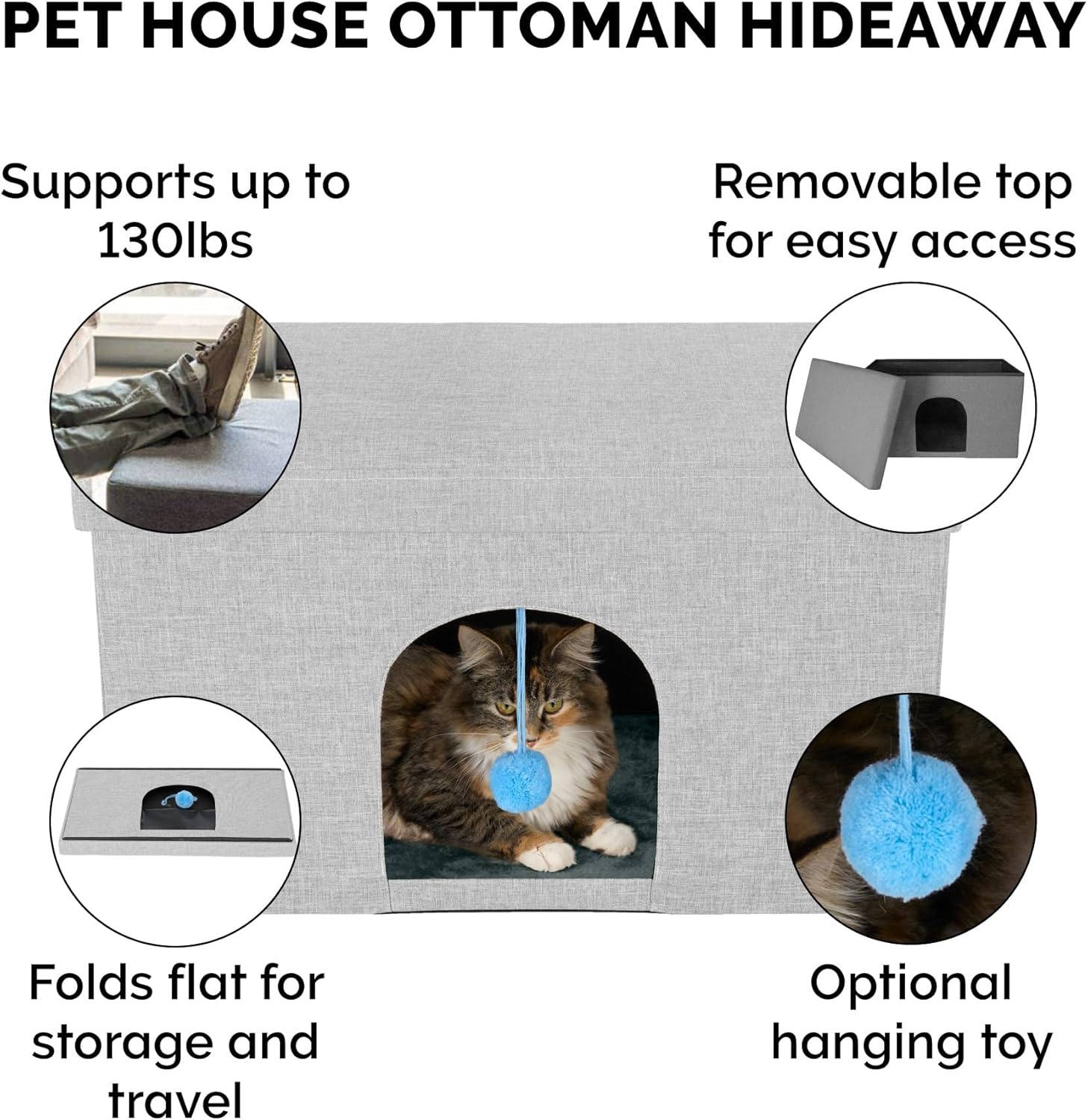 review Furhaven Pet House for Indoor Cats & Medium/Small Dogs, Collapsible & Foldable w/Plush Ball Toy - Living Room Ottoman Cat Condo - Mist Gray, Large