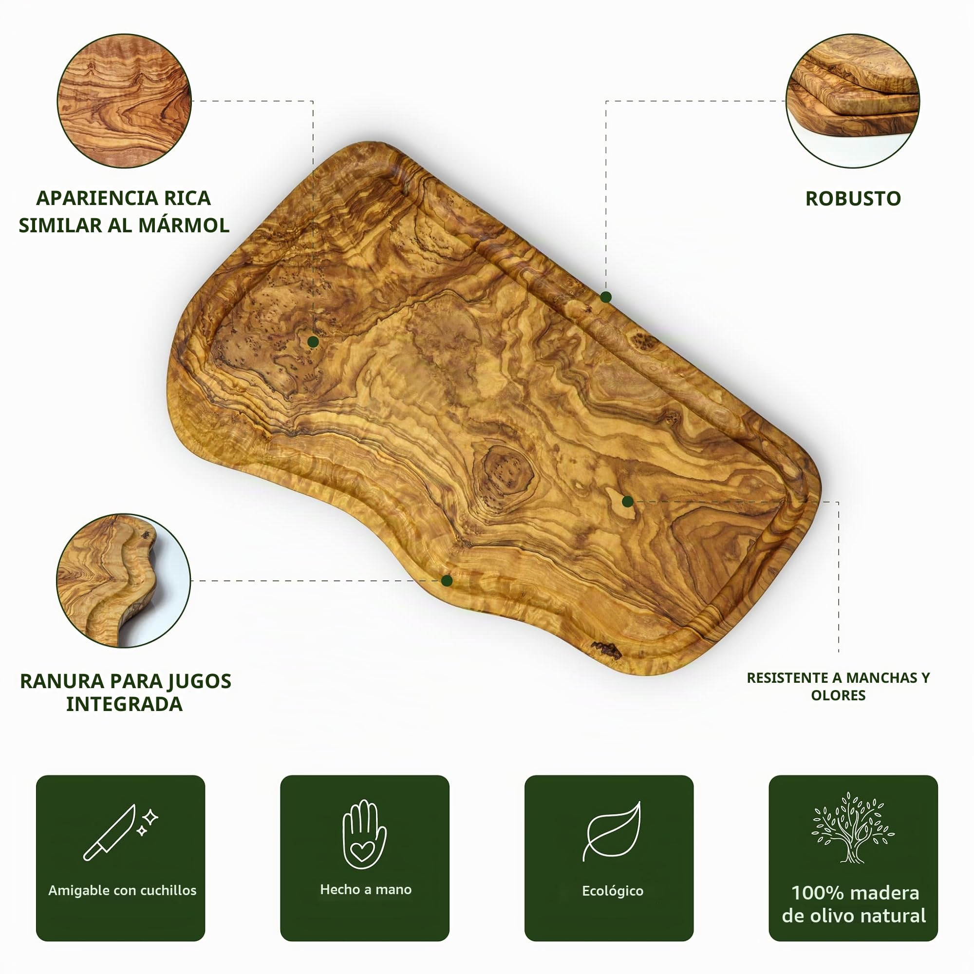 Tabla De Cortar De Madera De Olivo Natural Con Ranura De Jugo Hecho A Mano 40x20 Cm Tabla Cortar Cocina Para Verduras Frutas Tablas De Madera De Servir Tabla De Cortar Carne planches (Design 9)