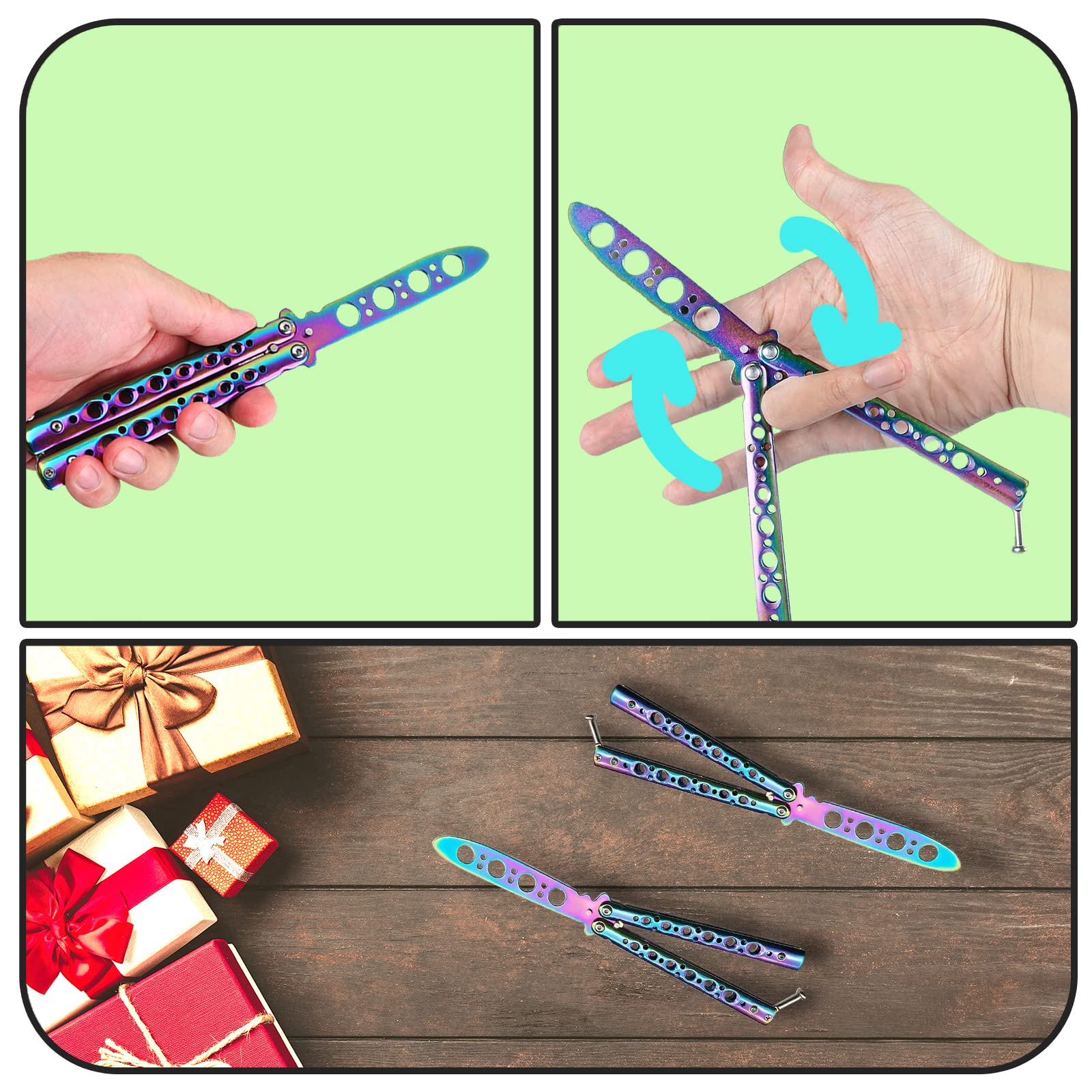 ZoeTekway Butterfly Trainer Cuchillo de Práctica Mariposa Arco Iris sin Hoja Afilada para Principiantes