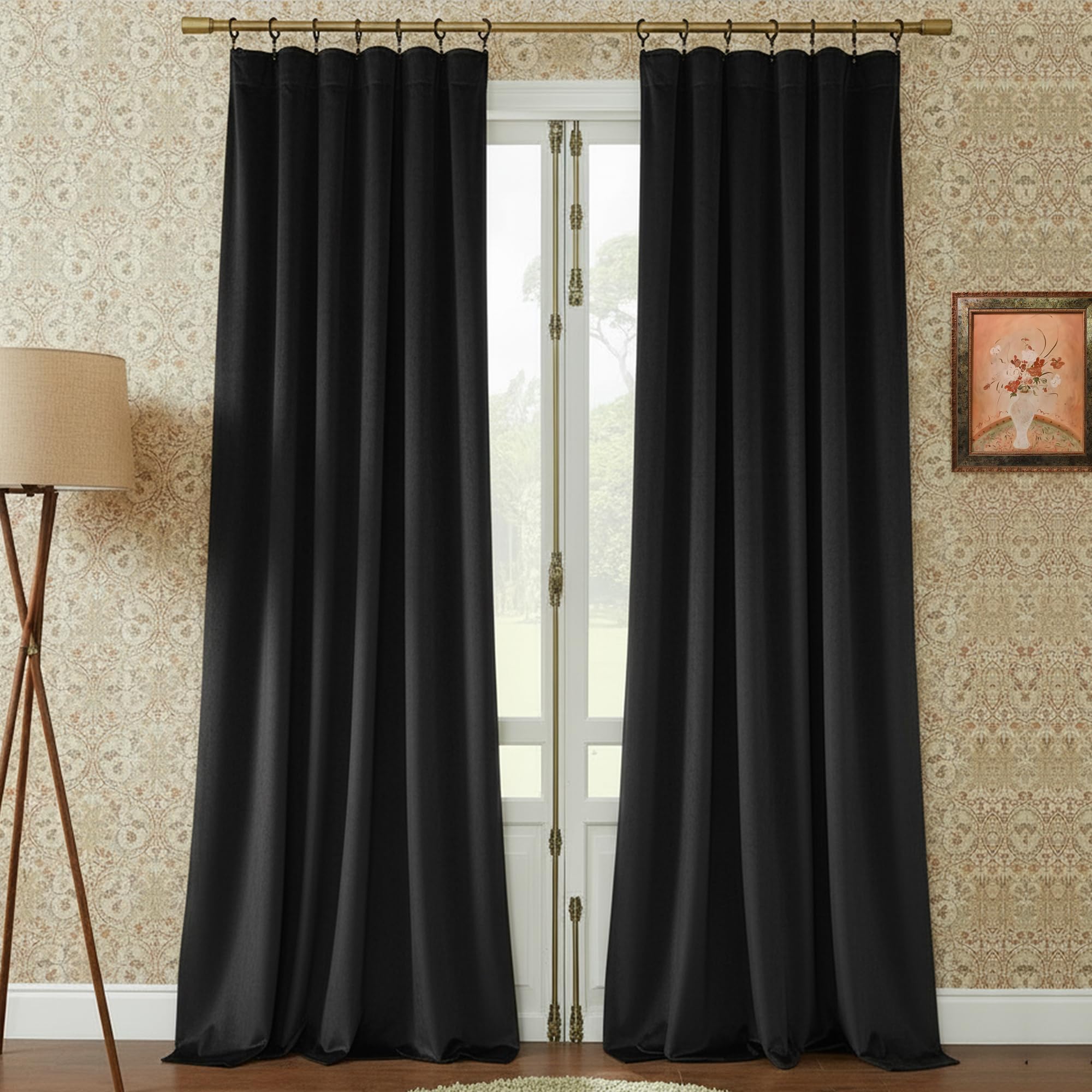 Timeper Black Velvet Curtains for Home - Extra Long Blackout Privacy Curtains for Theater, Thermal Insulated Curtains for Living Room/Basement, Black, W52 x L102, 2 Panels, Back Tab Design
