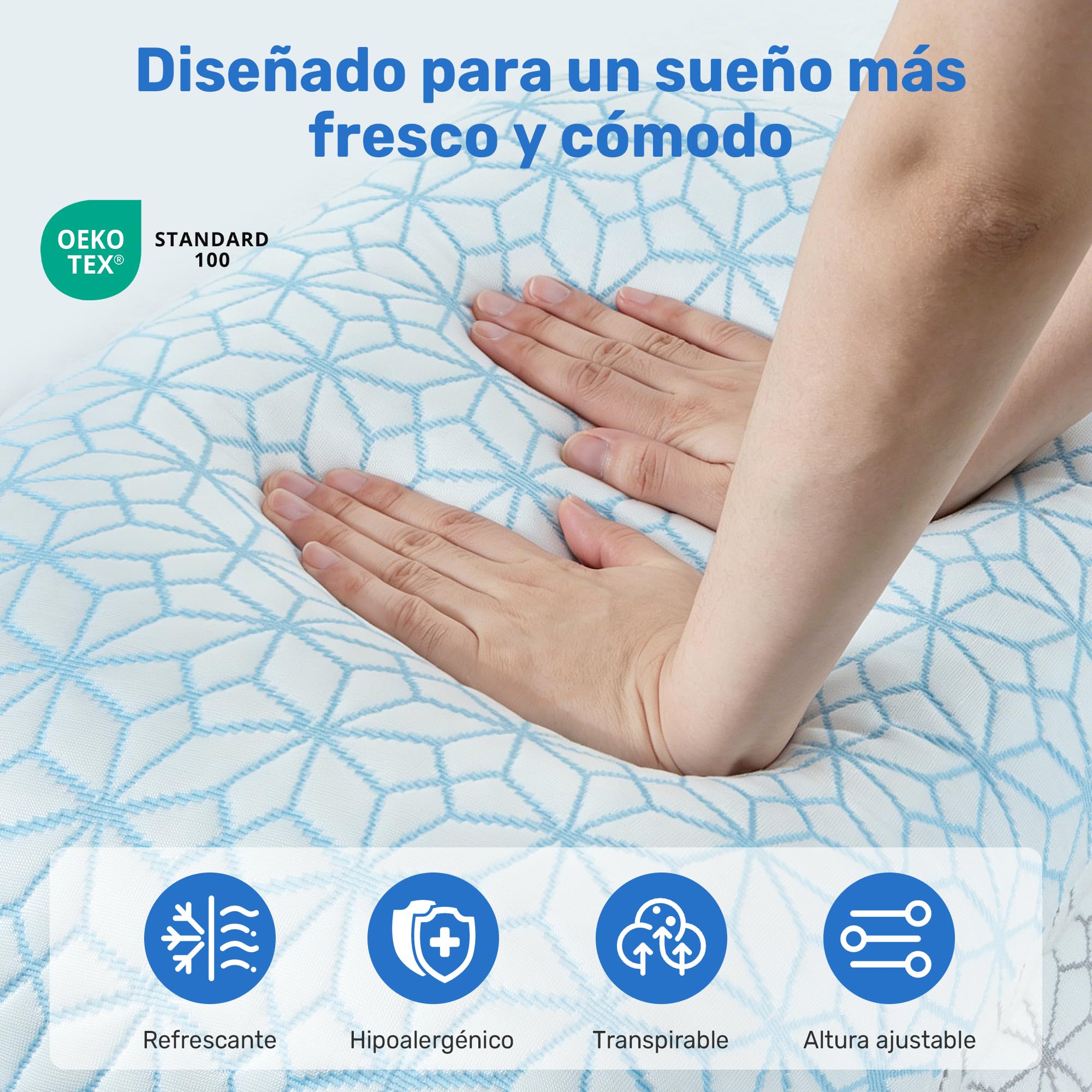 UNIKOME Almohada de refrigeración para sudores nocturnos, espuma viscoelástica ajustable en forma de rayas (gel, transpirable) para soporte cervical | lavable a máquina | 40 x 80 cm azul, 2 unidades