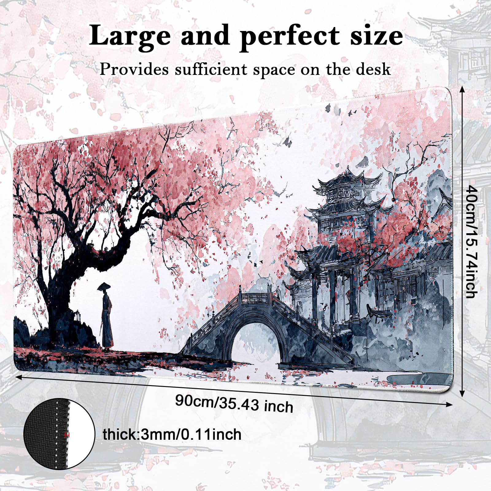 Tappetino Mouse XXL, 900x400x3mm Tappetino Gaming, Mouse Pad con Base in Gomma Antiscivolo, Impermeabile Mousepad, Tappetino Scrivania Grande con Bordi Cuciti (B90)