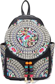 black embroidered backpack