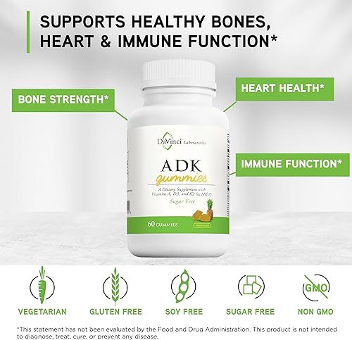 Miniatura 3 de DAVINCI Labs ADK Gummies - Gomitas sin azúcar, sabor a piña, vitamina gomosa de alulosa - Apoya la salud ósea, cardíaca e inmunológica -