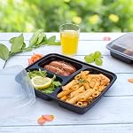 Gusto [24 oz - 50 Count] 3 Compartment Meal Prep Containers Reusable - Microwaveable, Dishwasher and Freezer Safe, BPA-Free, Portion Control and Convenience Food Storage with Lids