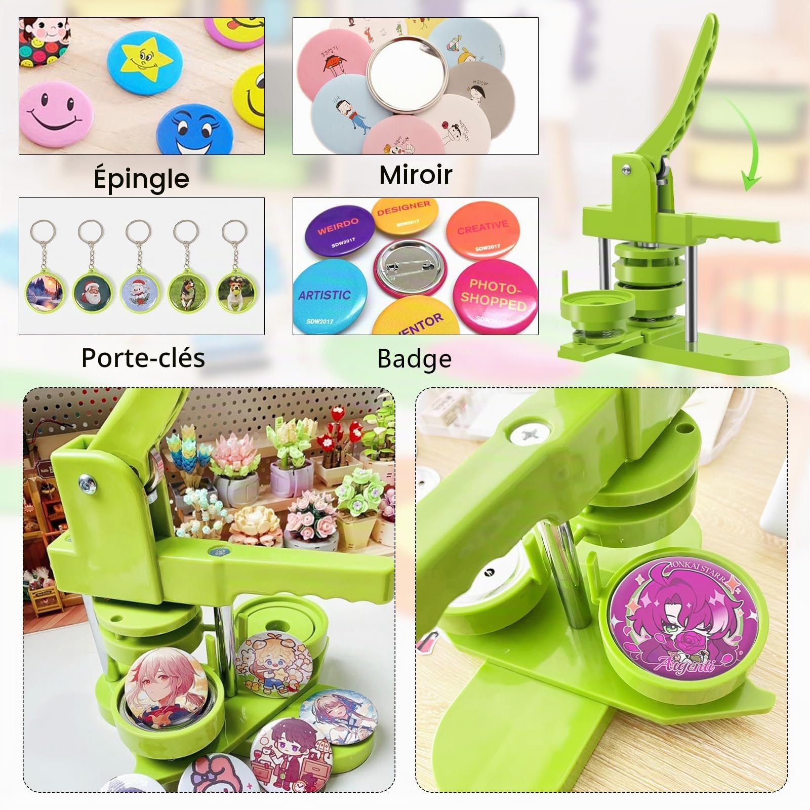 Fabricant De Badges, Mise à Niveau Du Bouton Rotatif Presse Badge Maker DIY Boutons 37 Mm Revers Machine Badge Maker Machine Kit Avec 417 Pièces Bouton Pièces Cercle Cutter Porte-Clés