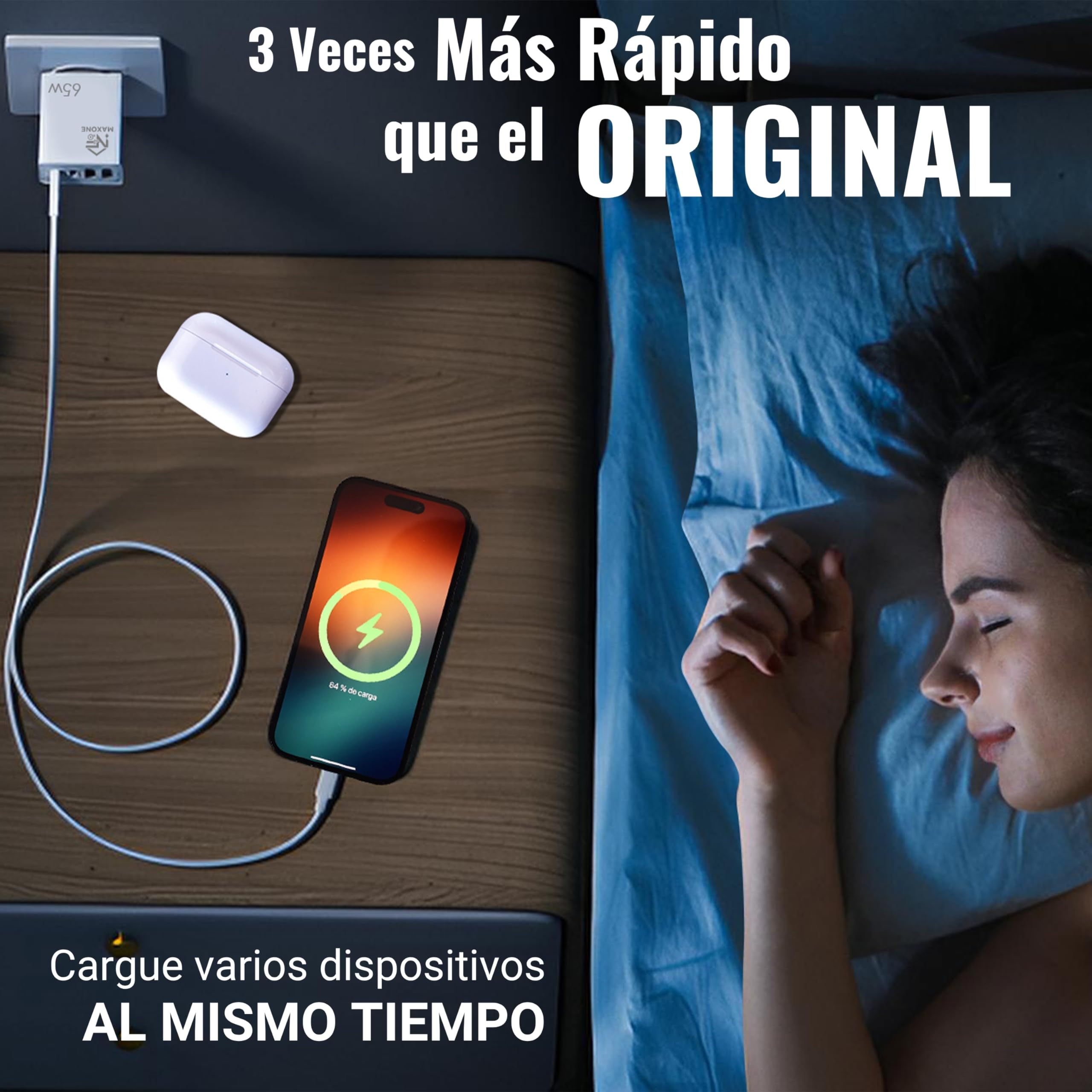 Pack 2 Cargador USB C Carga Rápida - Cargador USB Múltiple 5 Puertos - Enchufe Multiple USB C 65 W – Adaptador Compatible con Samsung, iPad, iPhone, Google, Carga Movil.65W