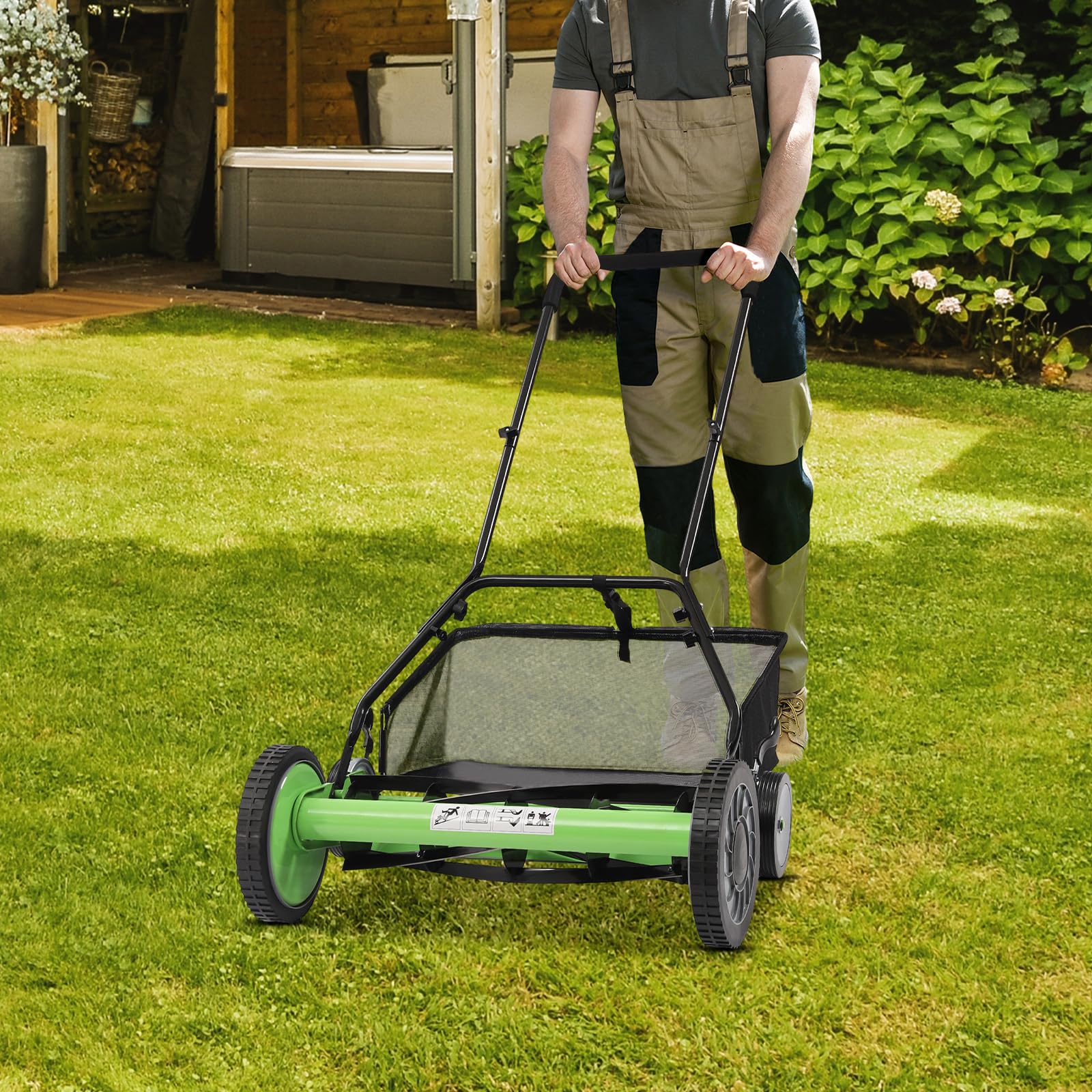 Tondeuse à gazon manuelle hélicoïdale 5 lames 50 cm sac de récupération roues antidérapantes