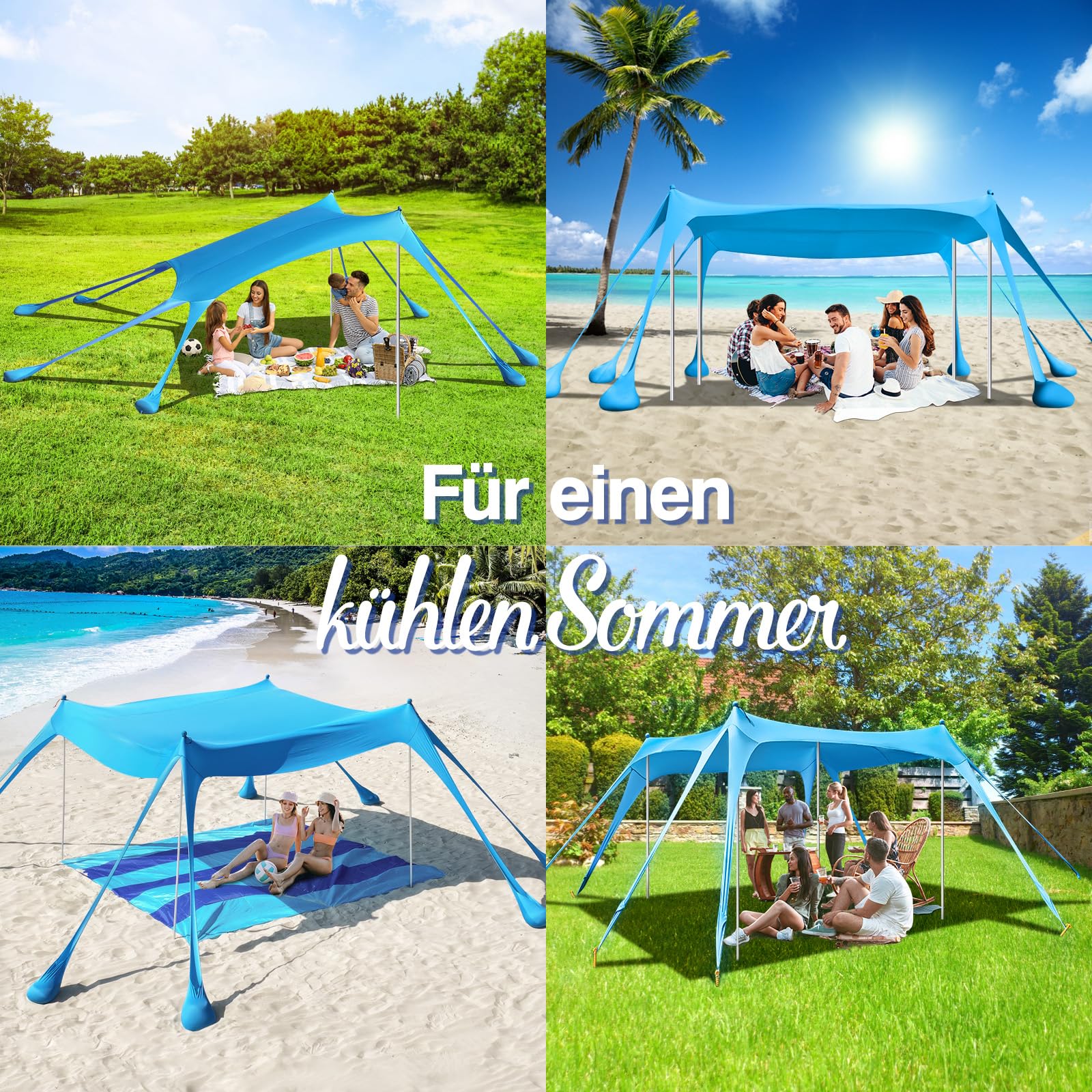 Rhino Valley Strandmuschel UV 50+ Windschutz Tragbar Sonnensegel für Camping Angeln Picknick