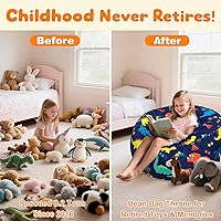 Vista 102 de Lukeight - Puf de almacenamiento de animales de peluche para niños, funda para puf de dinosaurio con cremallera para organizar la habitación