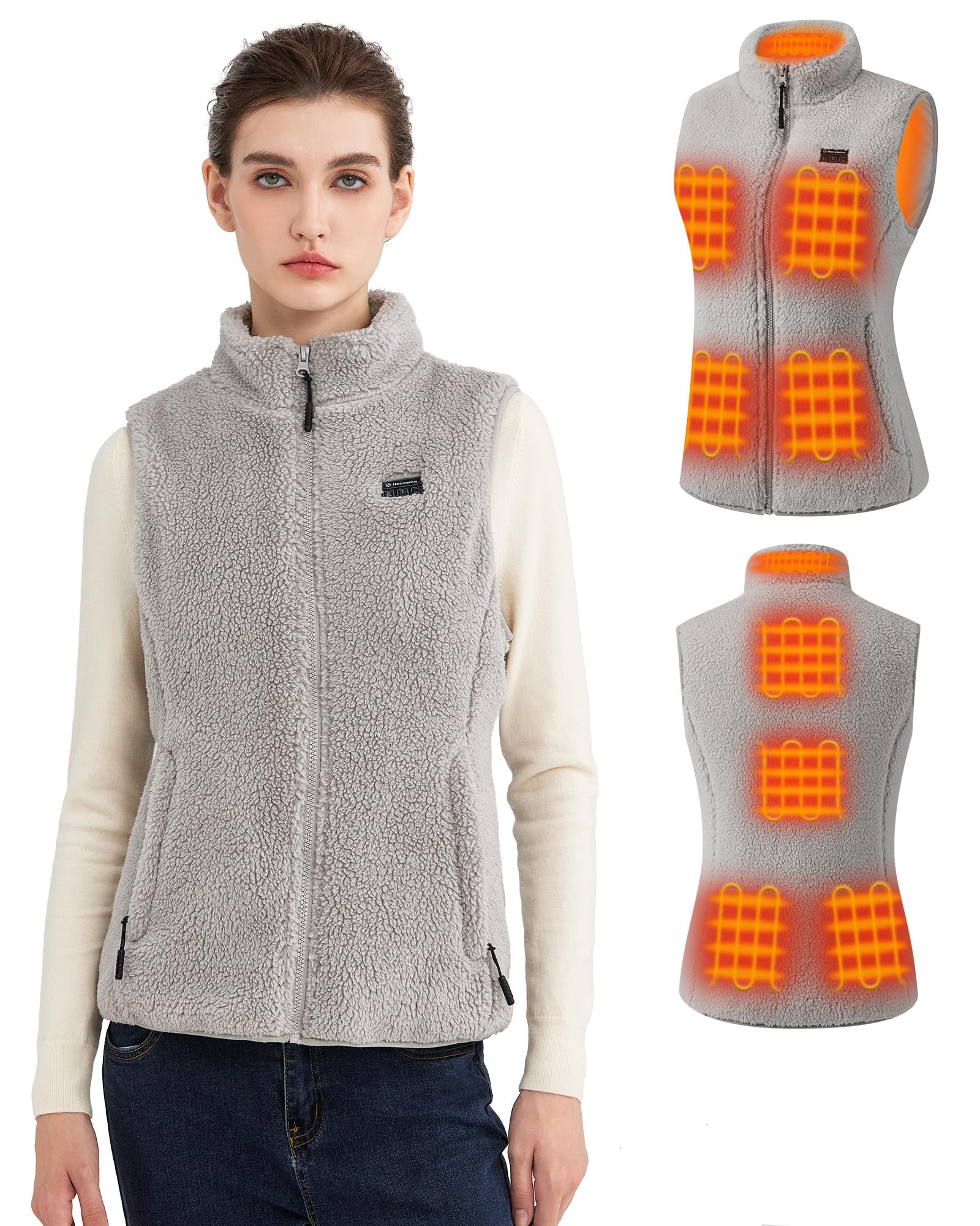 Fuzzy Heated Vest for Women with 16000mAh 7.4V Battery Pack Included, Sherpa Heated Vest Women, Fleece Heating Vests for Ski