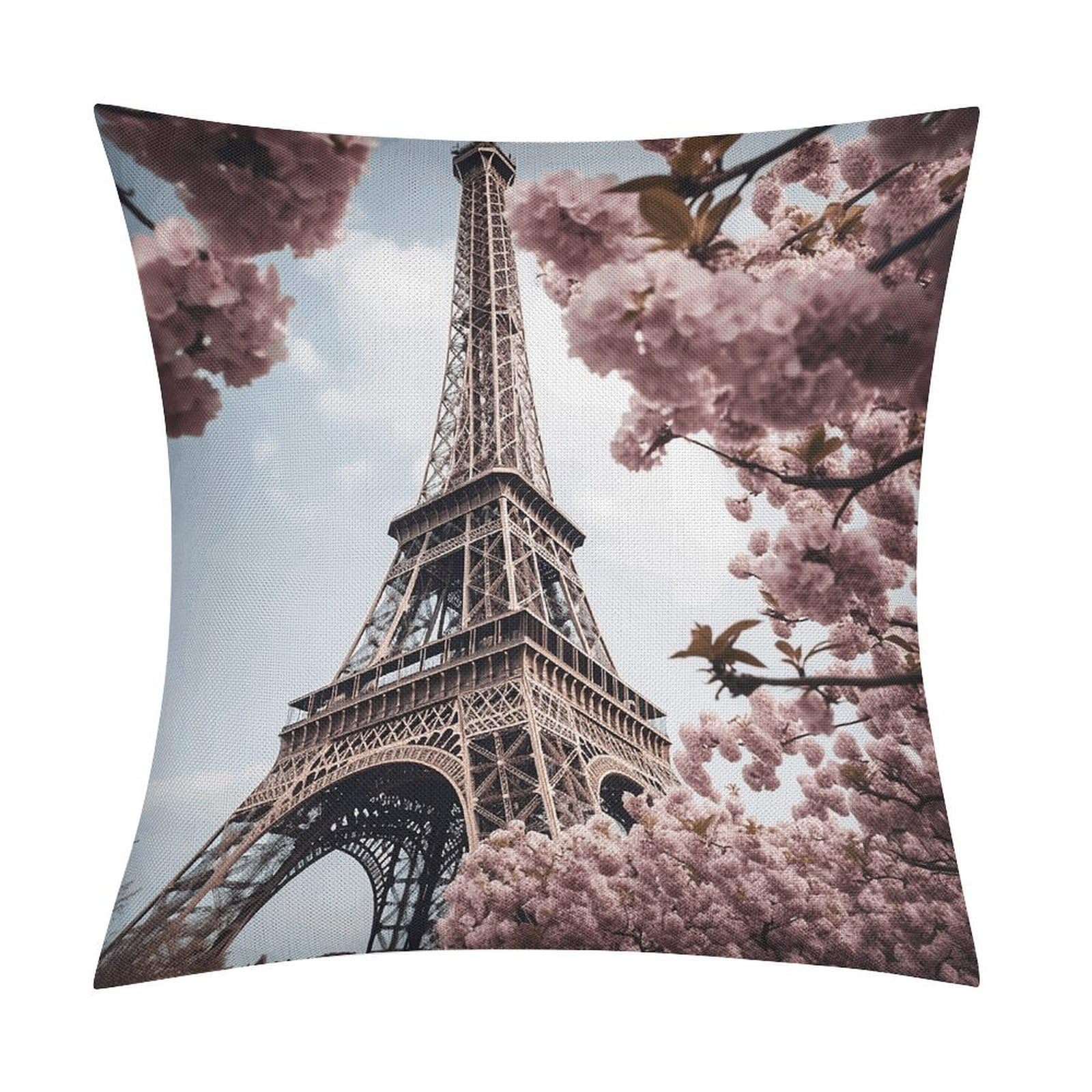 Fodpand Style Eiffel Tower Blossoms Pillow Covers 18X18 Inch, Pillow Cases Boho Farmhouse, Throw Pillow Covers For Couch Sofa Bed Spring Home Decor