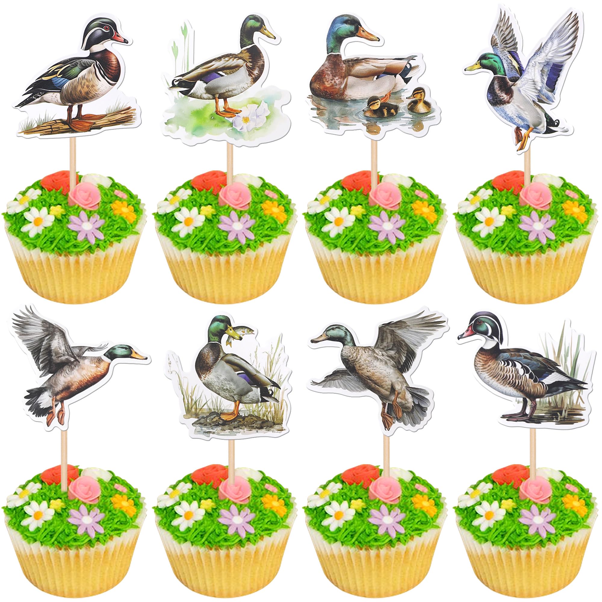 Xsstarmi 40 Pack Duck Hunting Cupcake Toppers Wild Animal Duck Cupcake Picks for Duck Hunting Theme Baby Shower Wedding Birthday Party Cake Decorations Supplies