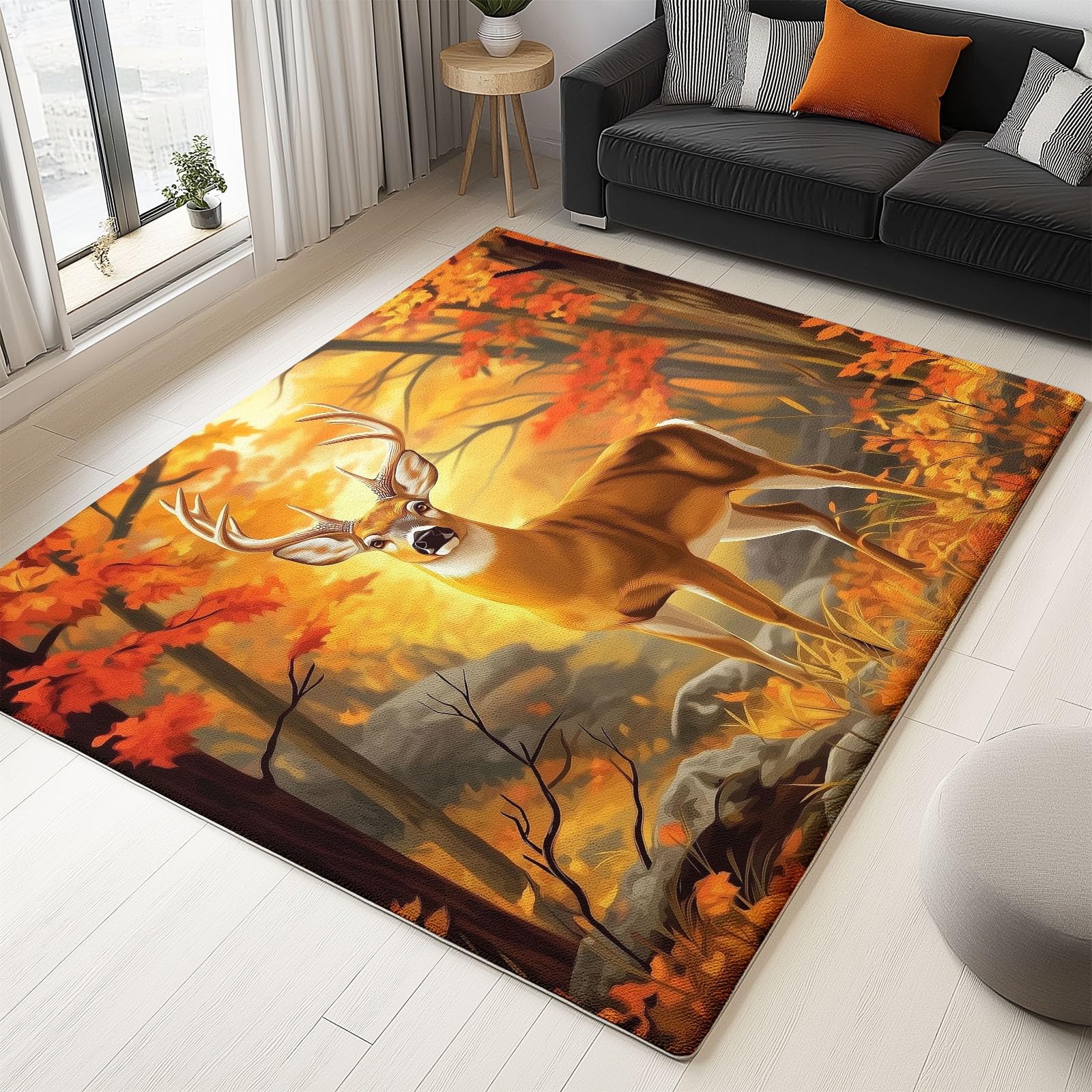 Tapis de chambre cerf de Virginie pour une ambiance automnale et cosy