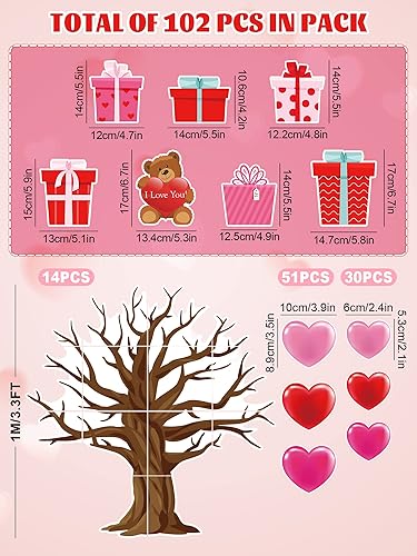 Miniatura 2 de Whaline Juego de 102 tablones de anuncios para el día de San Valentín árbol de aula forma de oso de corazón recortes mixtos lindo corte de papel de