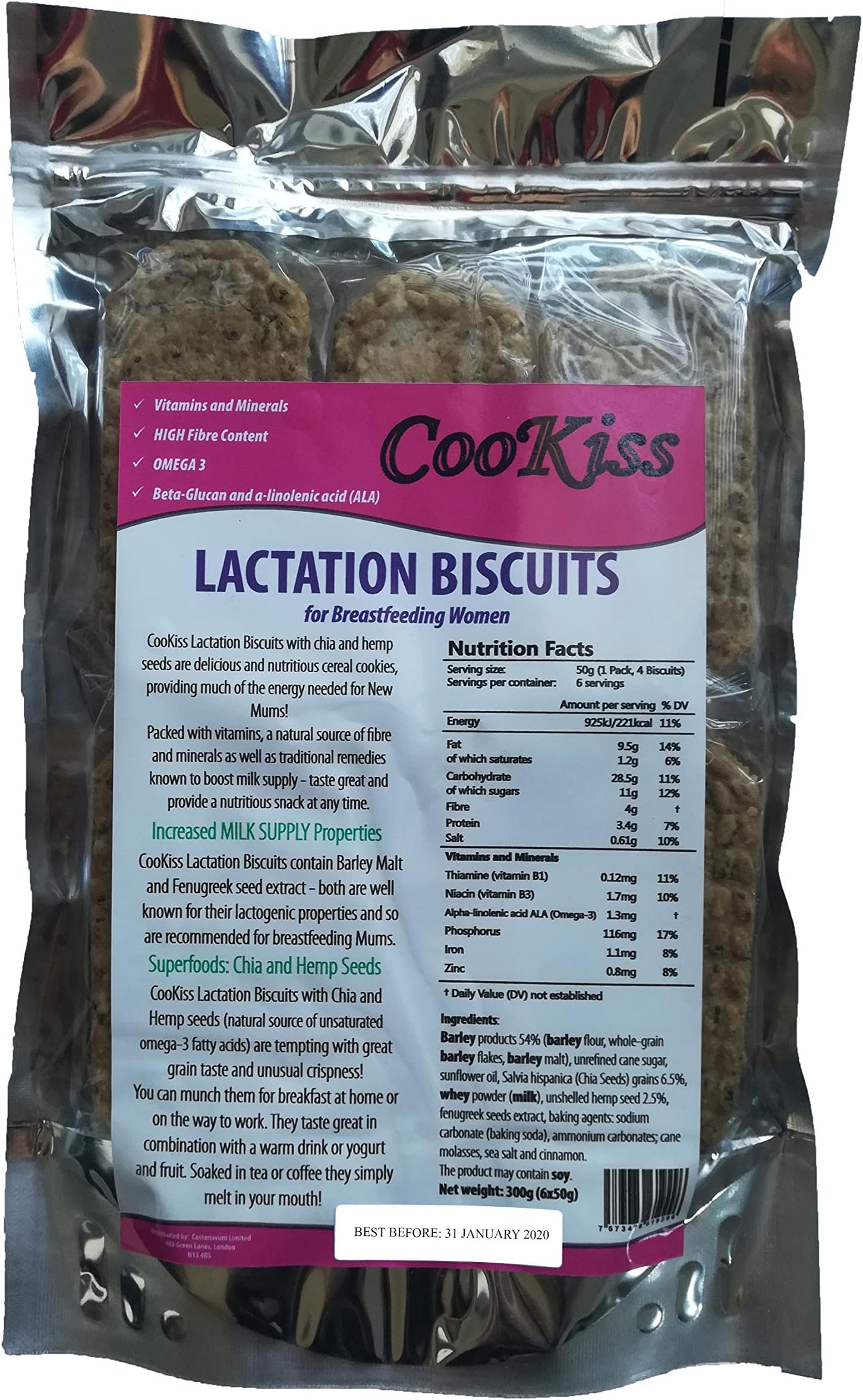 CooKiss Lactation Biscuits for Breastfeeding Women with Vitamins, Omega 3, Chia Seeds and Hemp Seeds