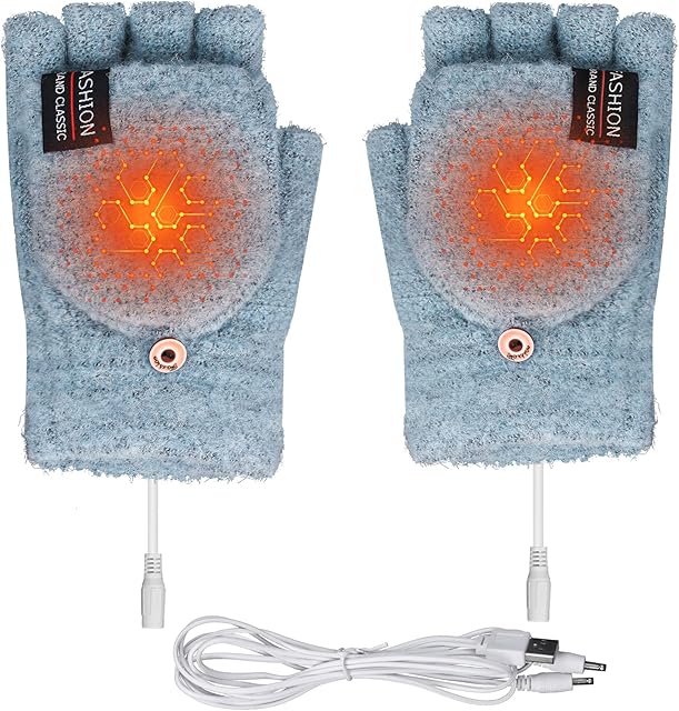 USB Heated Gloves for Men and Women USB Heated Gloves Full & Half Finger Knitted Heated Hand Gloves Suitable for winter indoor or outdoor laptop office work typing