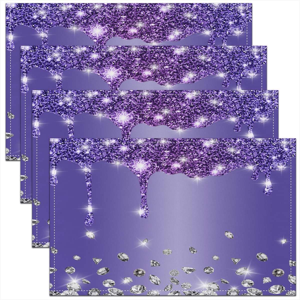 Homemissing Multicoloured 22 45X30cm Glitter Diamond Table Place Mats, Silver Lavender Shiny Placemats Set Of 4 Luxury Texture Colorful Bling Modern Placemat For Kitchen Dining Table Indoor Outdoor