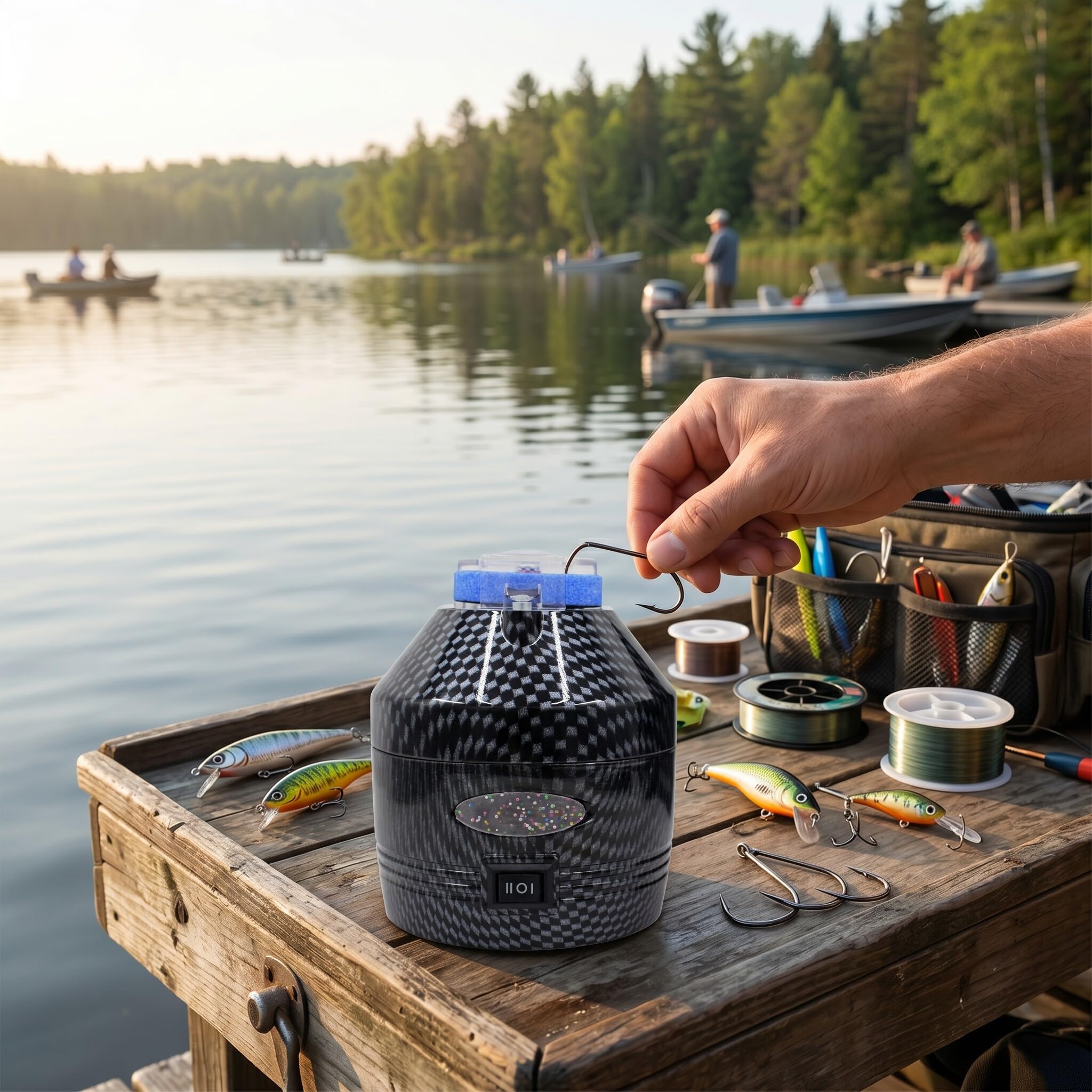 Wakects Affilatore di Ami Elettrico Ricaricabile USB, Accessorio per Attrezzatura da Pesca, 2 modalità di Rotazione