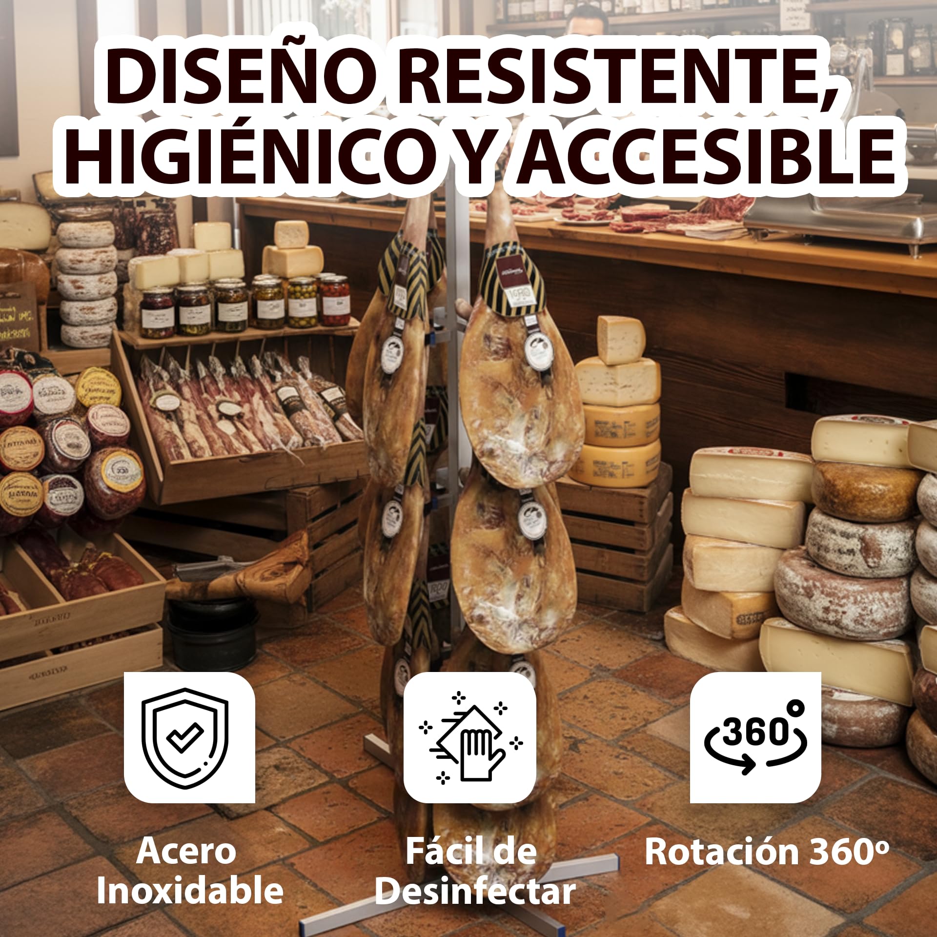 BALSAT Expositor Colgador De Jamones Vertical | Jamonero Profesional 360º Para 16 Jamones | 200x80x80 | Soporte Inoxidable y Duradero | Apto Uso Alimentario | Ideal Charcuterías y Restaurantes