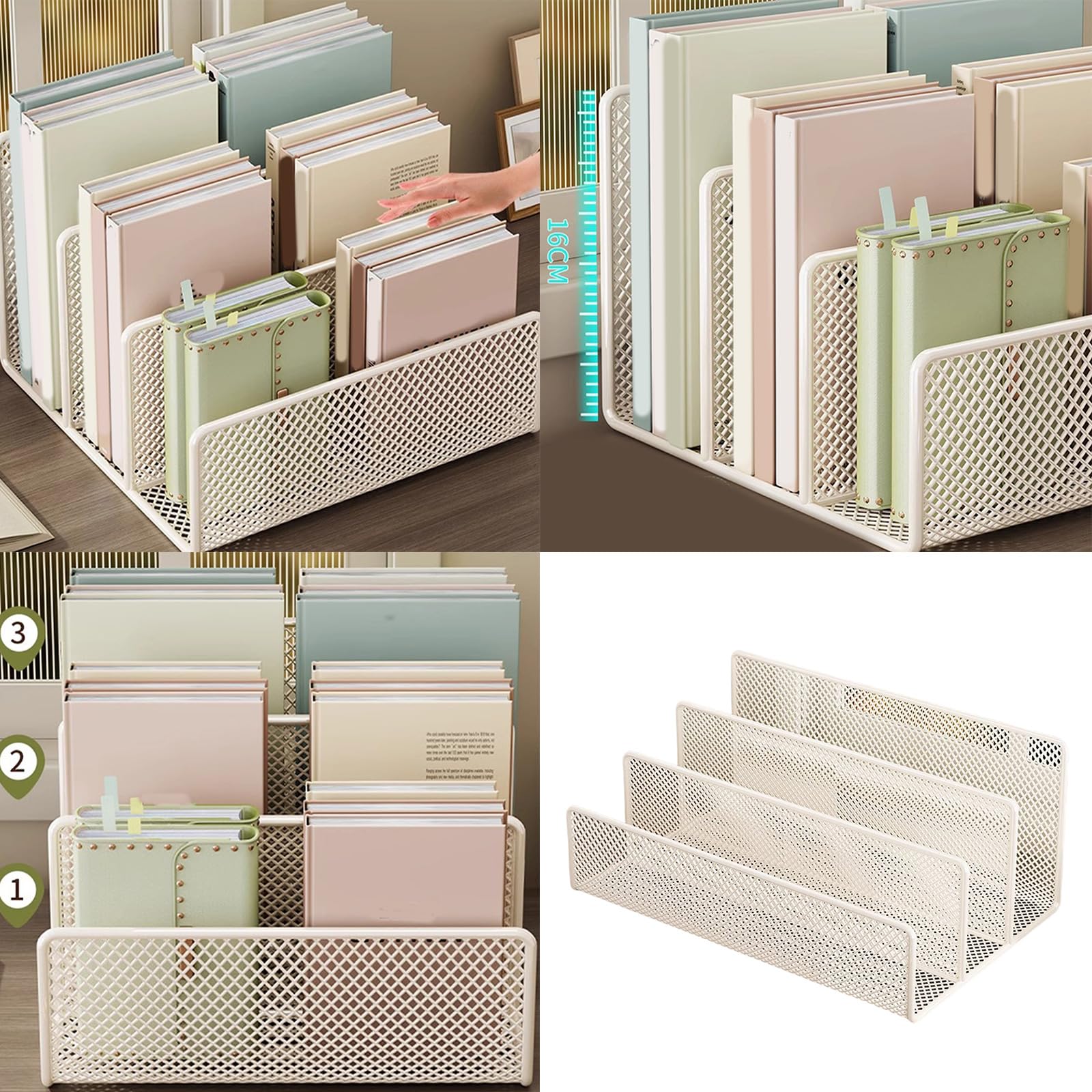 Montesy Desktop File Sorter Organizers 3 Compartments Metal Bookend Space Saving Desk Book End Magazine Stand 24x17x16cm