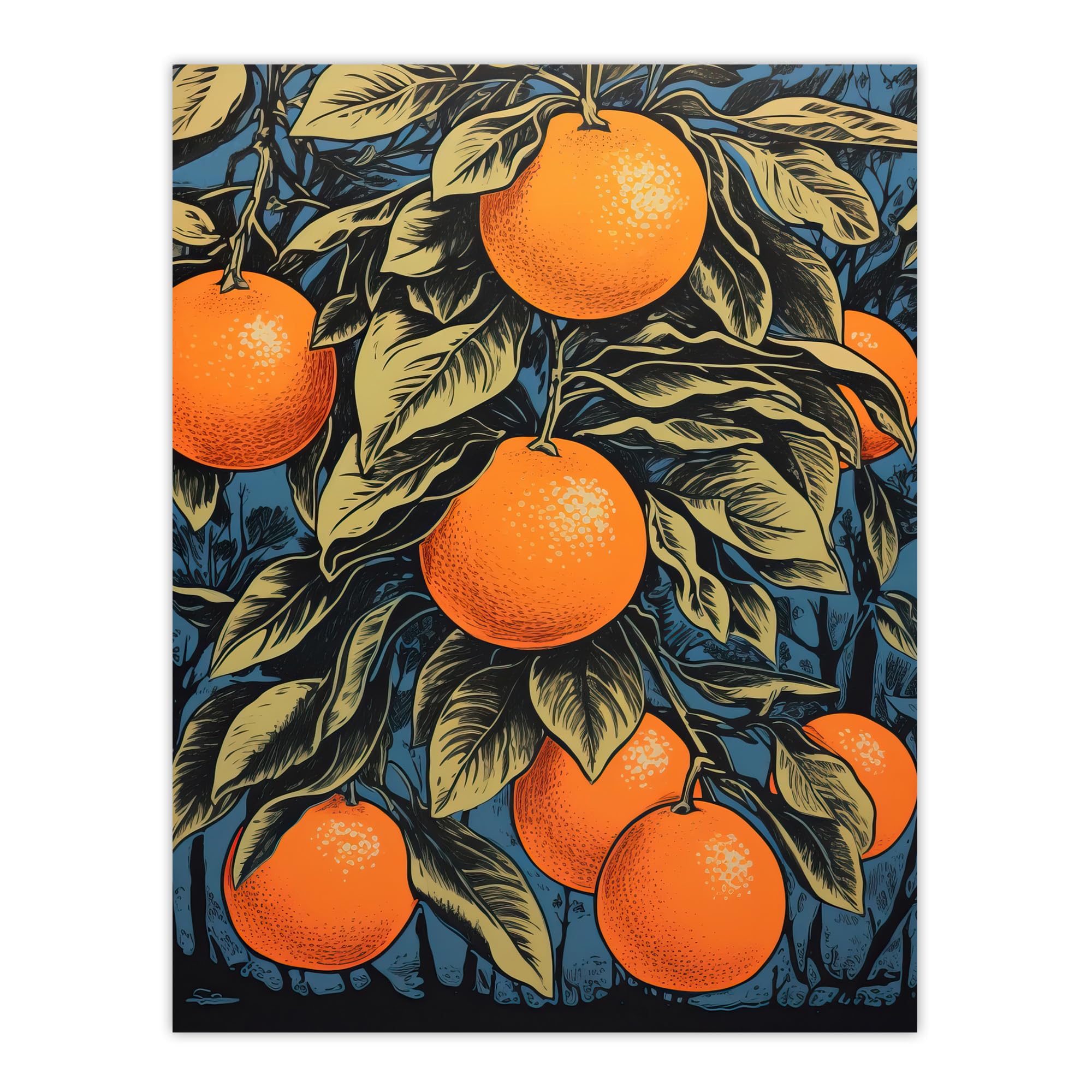 Artery8 Orange Grove On Teal Kitchen Artwork Interior Decor Painting Large Wall Art Poster Print Thick Paper 18X24 Inch