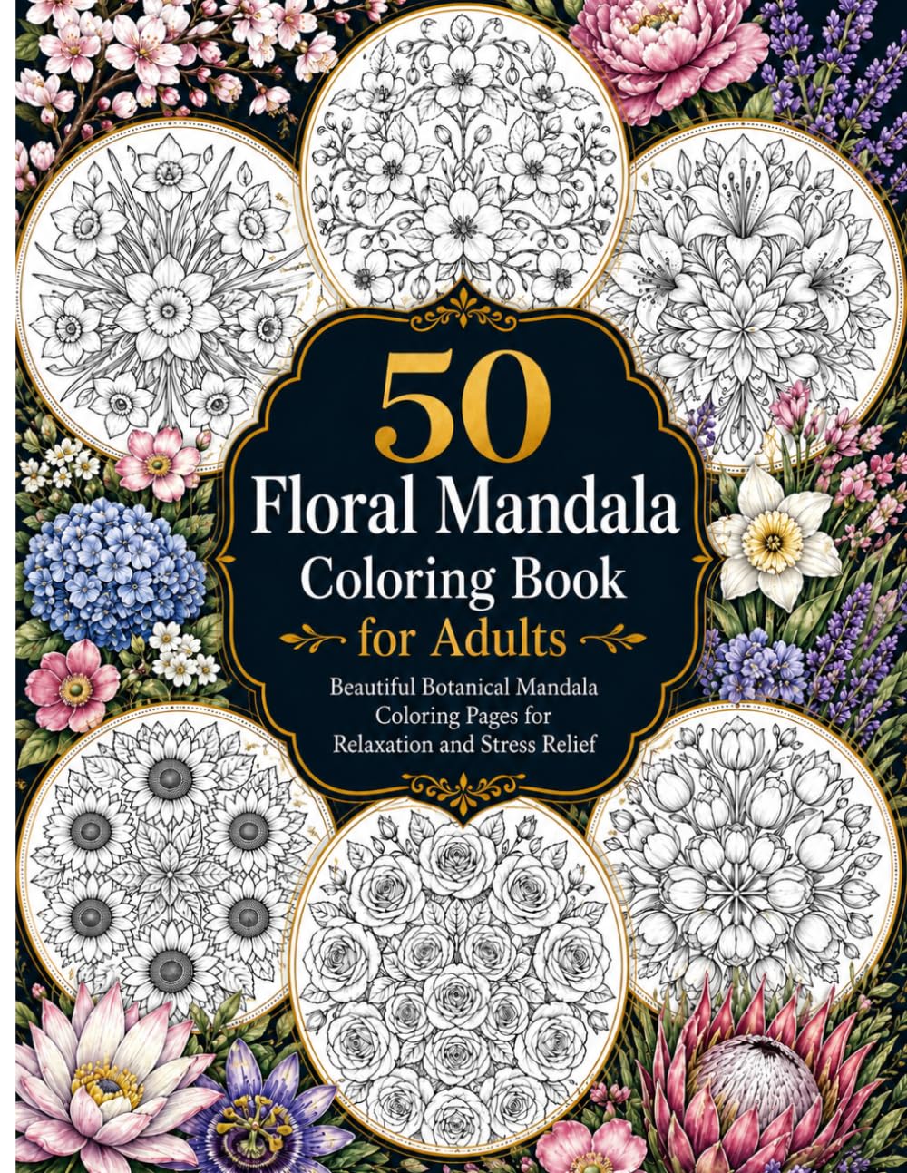 Floral Mandala Coloring Book: 50 Botanical Flower Designs for Relaxation, Mindfulness and Stress Relief | Adult Coloring Book: Beautiful Realistic ... Roses, Lotus, Orchids, Sunflowers & More