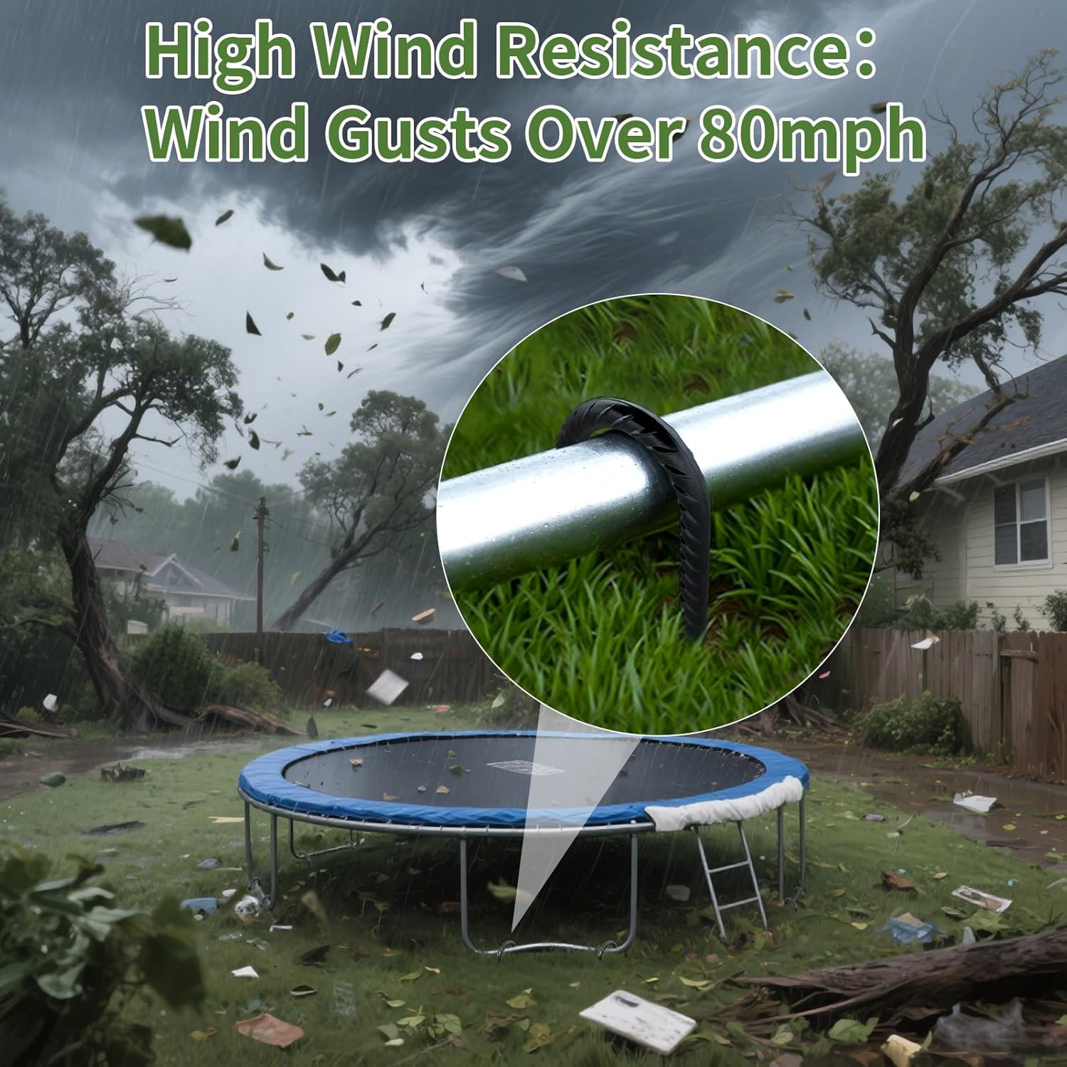 12 Inch U Shaped Trampoline Stakes 8 Pack, 5/16" Diameter Heavy Duty Steel Wind Resistant Rebar Stakes, Black E-Coated Anti-Rust Ground Stakes for Trampoline, Swing Set, Bounce House Safety