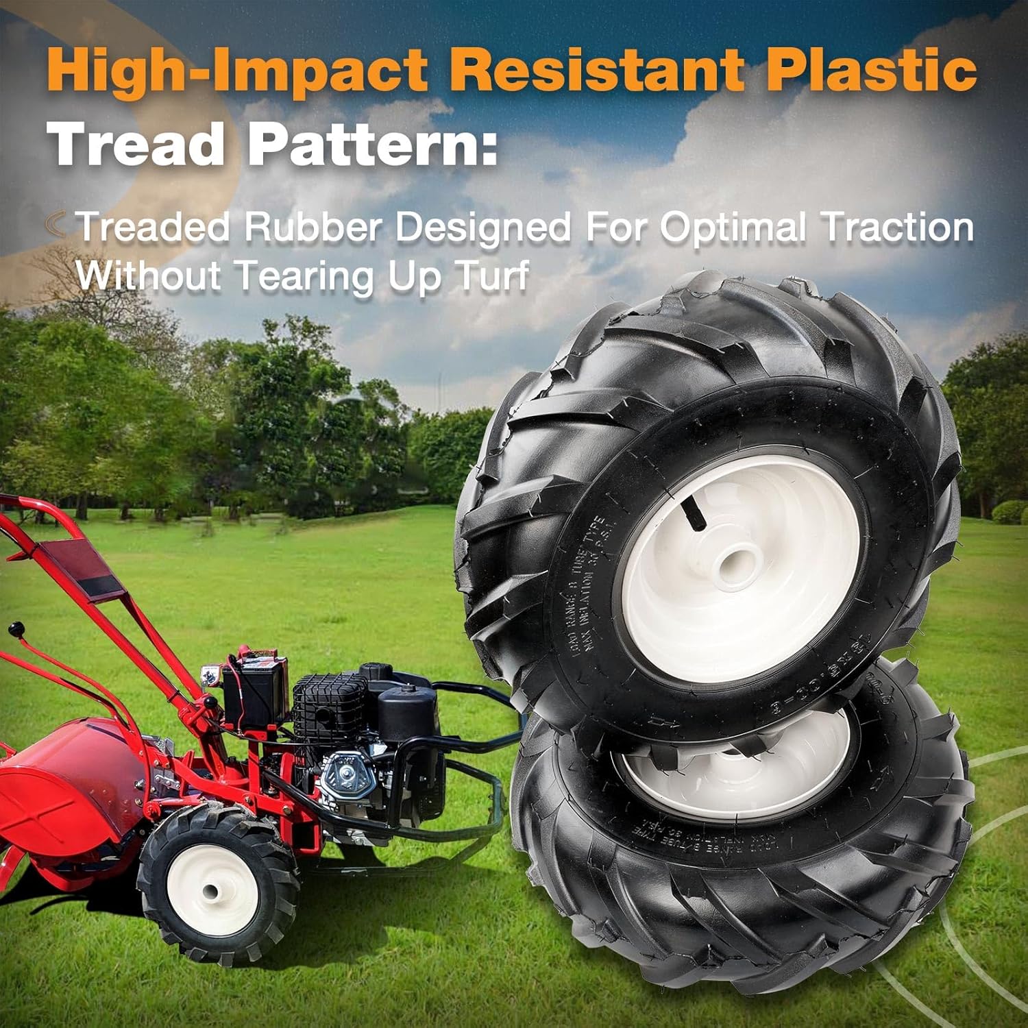 13x5.00-6" Tiller Tire and Wheel (1" Axle Size), 3-1/8" Centered Hub, Compatible with 13x5-6 Garden Trailer, Tractor, Tillers, and Snowblower Tire