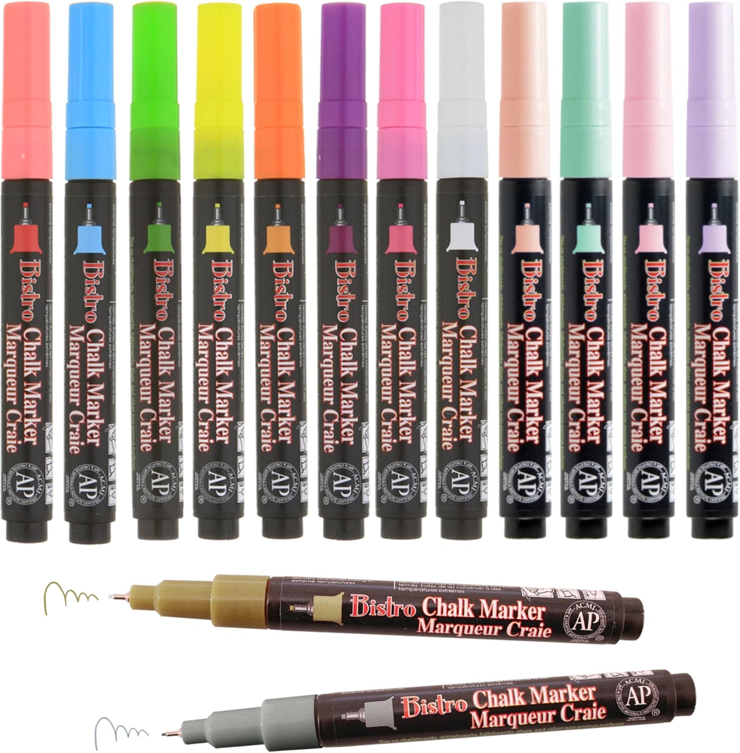 Marvy Uchida Bistro Chalk Marker - 19 Basic, Neon and Pastel Colors - Bistro Chalk Markers for Blackboard, Signs, Windows, Blackboards, Glass, Bistro - 6mm Broad Tip