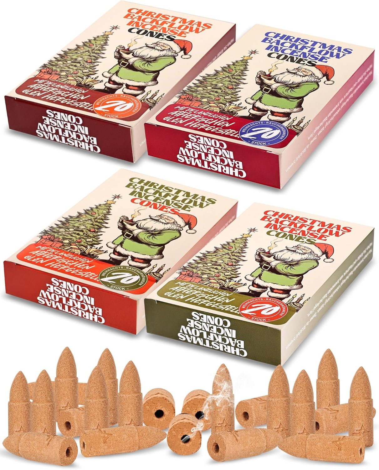 Christmas Scented Backflow Incense Cones, 4 Boxes, 80 Cones Total C-backflow Incense