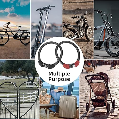 Miniatura 7 de ROCKBROS Candado de bicicleta Cerradura de cable de 5 dígitos Cerradura de bicicleta Cerradura de bicicleta Cerradura portátil de combinación para