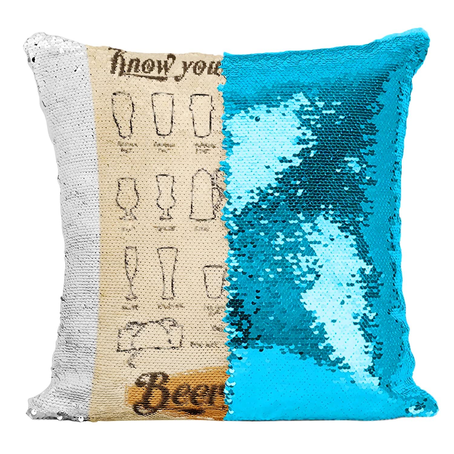 Coussin Sequin Turquoise Guide de la Bière - Décoration Bistrot Originale
