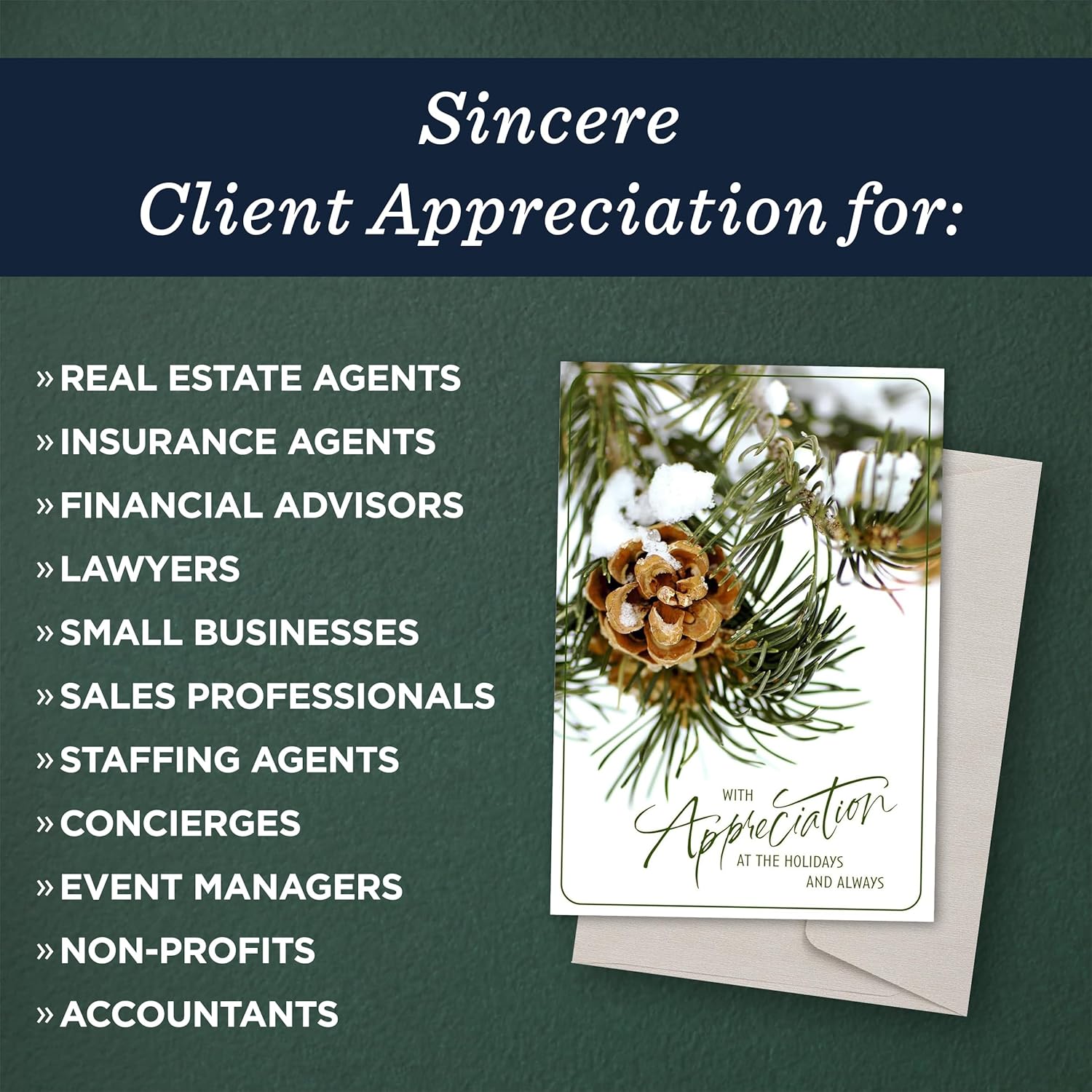 Holiday Cards for Customers and Clients by Hallmark Business – 25 Pack Bulk Greeting Cards with Envelopes & Gold Seals – “Winter Pinecone" Design – Appreciation Cards for Business Relationships – 5 x 7 – Message Inside
