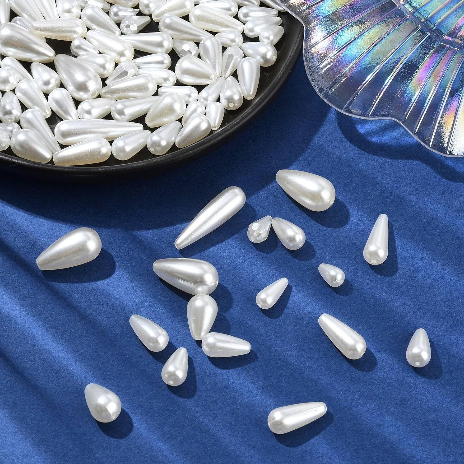 LiQunSweet 189 pcs 10 Styles Teardrop Shaped ABS Plastic Beads Imitation Pearl Shell White Drop Shaped Beads for DIY Jewelry Bracelet Necklace Crafts Bulk - Image 5
