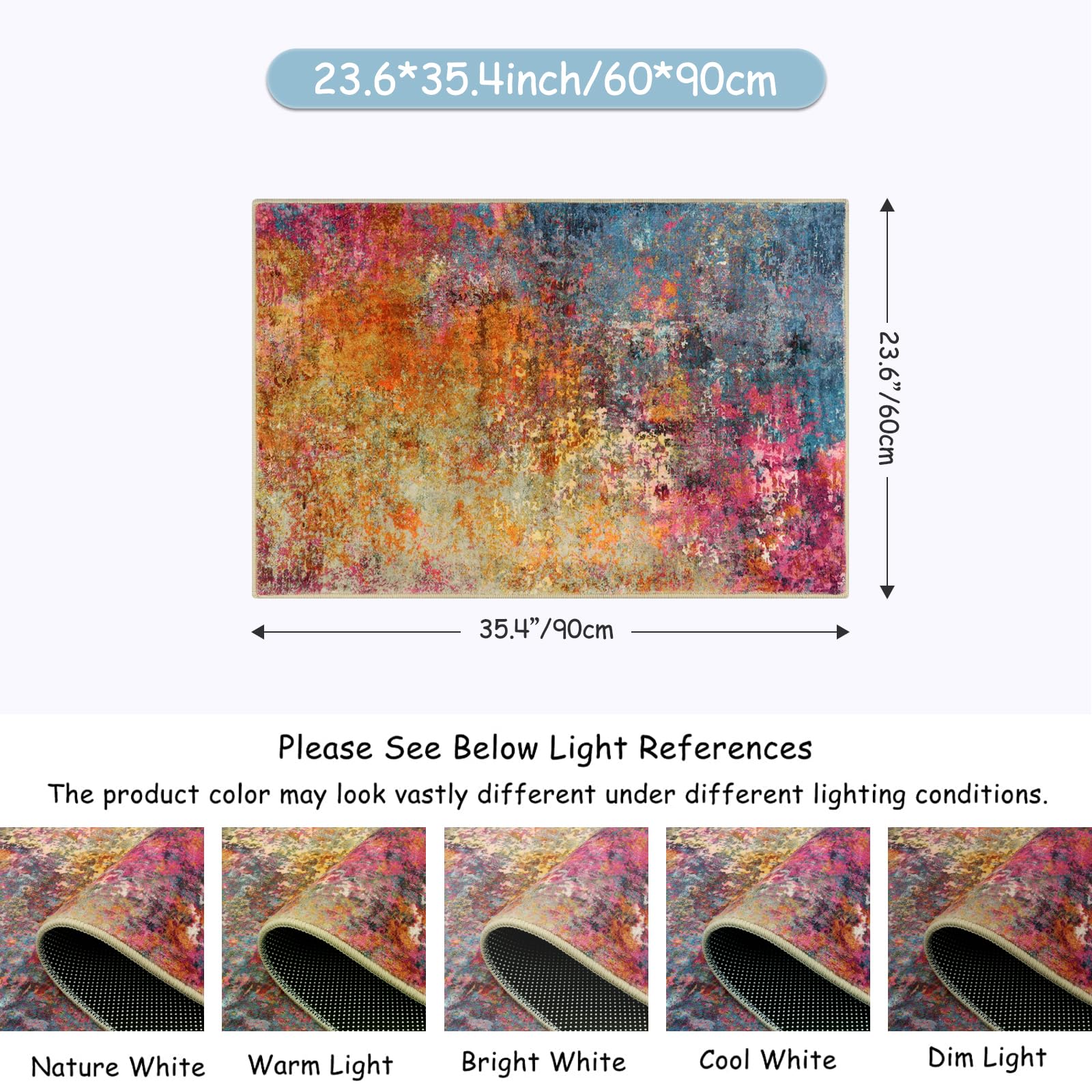 Lahome Modern Abstract Area Rug - 2x3 Small Kitchen Rug Washable Rugs for Entryway Colorful Bathroom Rug, Rainbow Contemporary Non Slip Indoor Floor Throw Carpet for Bedside Bedroom Laundry Room