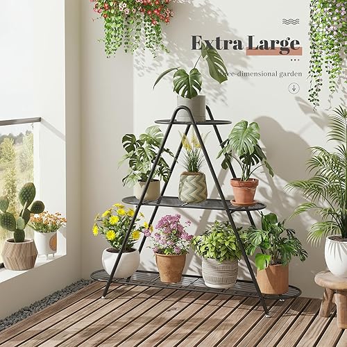 Miniatura 2 de Soporte para plantas de interior, estante alto para plantas al aire libre, estante alto para plantas de 3 niveles, soporte de metal grande para