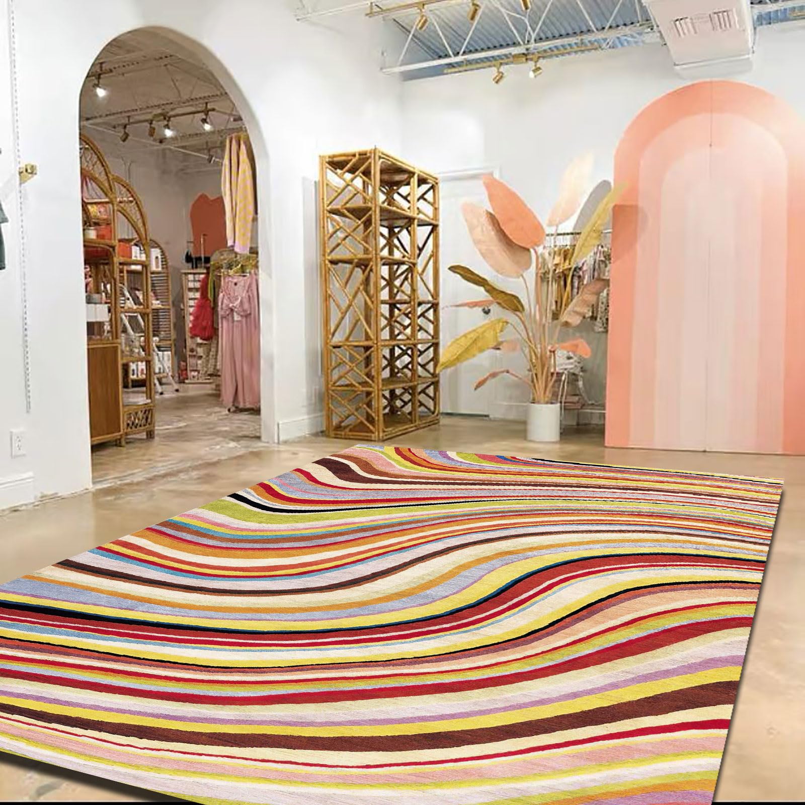 Tapis salon lavable 200x290 cm multicolore abstrait et antidérapant grand format