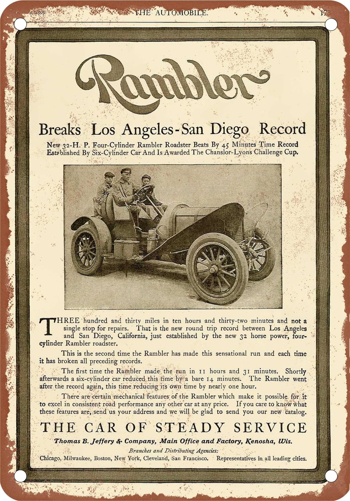 METAL SIGN - 1909 Rambler Vintage Ad 01 - Old Retro Rusty Look home decor