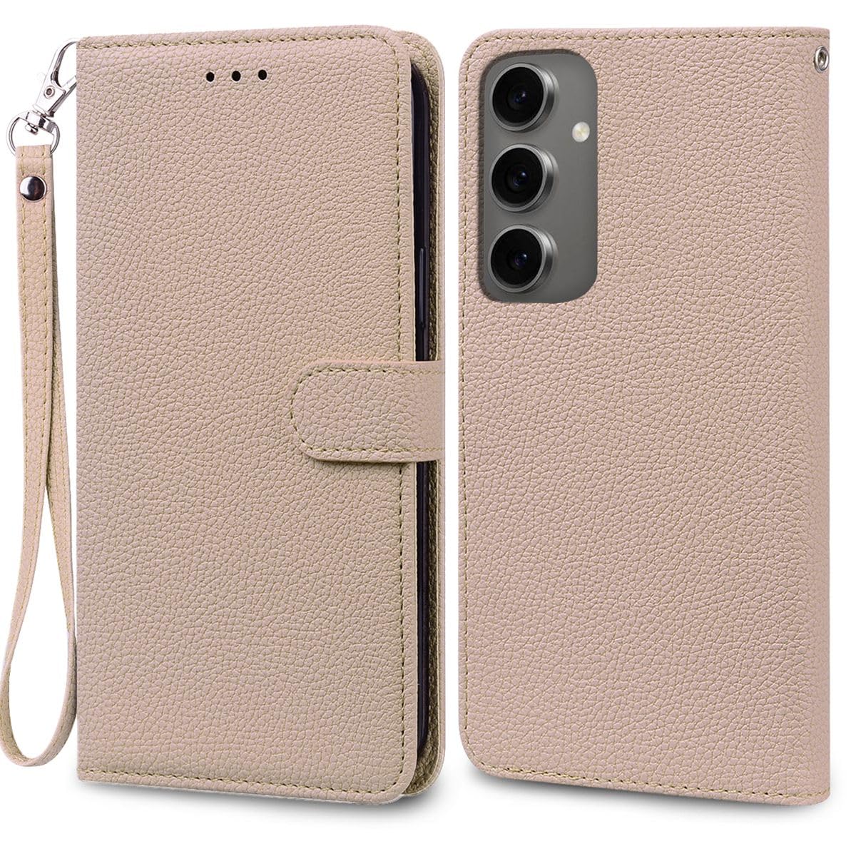 Galaxy S24FE ケース 手帳型 通用 サムスン ギャラクシー SCG30 au SIMフリー ギャラクシーS24FE 手帳ケース GalaxyS24FE カバー S24FE 携帯カバー 手帳 適用 case Cobeimisr ライチ紋 軽量 カードケース ストラップ スマホケース ベージュ