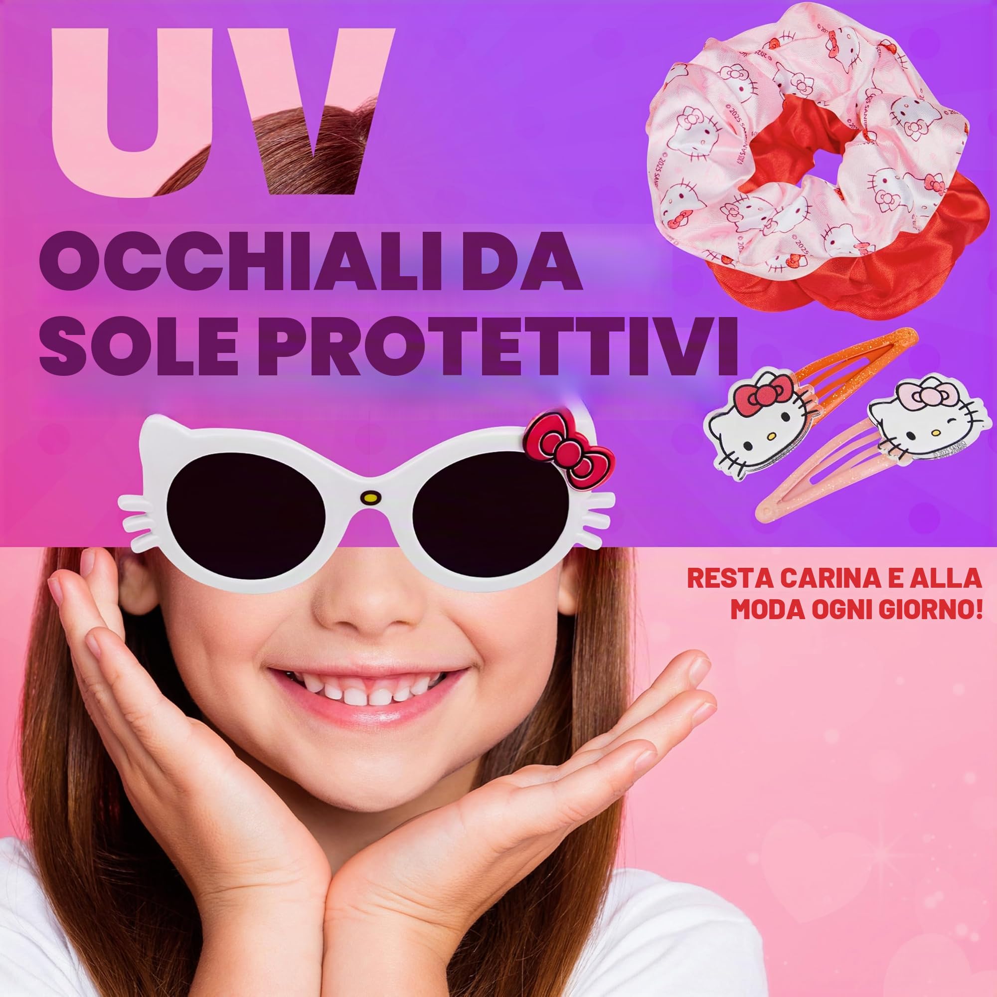 Get Trend Set Occhiali da Sole Protezione UV e Accessori Capelli Bambina con Borsa Piccola Mollette Capelli Scrunchies Borsa