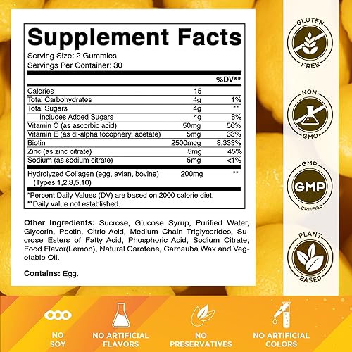 Miniatura 2 de Vitamatic Gomitas de colágeno hidrolizado con vitamina C, zinc y biotina, 200 mg - Apoyo para la piel saludable - 60 gomitas