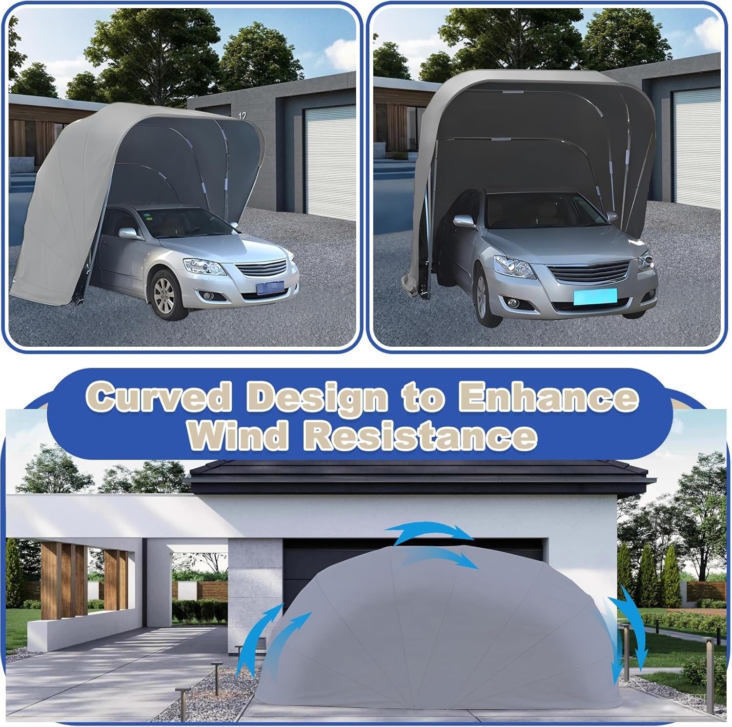Garage Pieghevole per Auto, Tettoia per Auto Telescopica Portatile con Serratura, Telescopico Tenda per Auto Mobile da Esterno, Resistente a Pioggia e Neve, per Auto, SUV