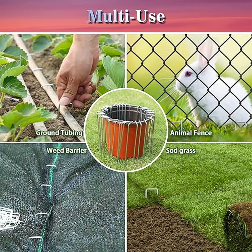 Miniatura 5 de Gtongoko Grapas galvanizadas para paisajes de 6 pulgadas, paquete de 100 pines de césped de calibre 11, estacas de patio para barrera de malas