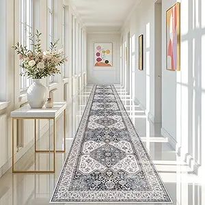 RUUGME Washable 3x20 Runner Rugs - Hallway Runner Rug for Living Room Stain Resistant Carpet with Non Slip Backing Vintage Rugs for Bedroom Kitchen Floor Decoration Mat 3x20 Navy