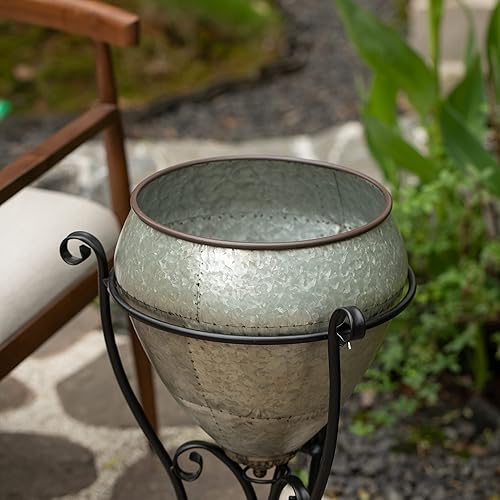 Miniatura 3 de Bañera enfriadora de bebidas de metal galvanizado plateado con forro y soporte