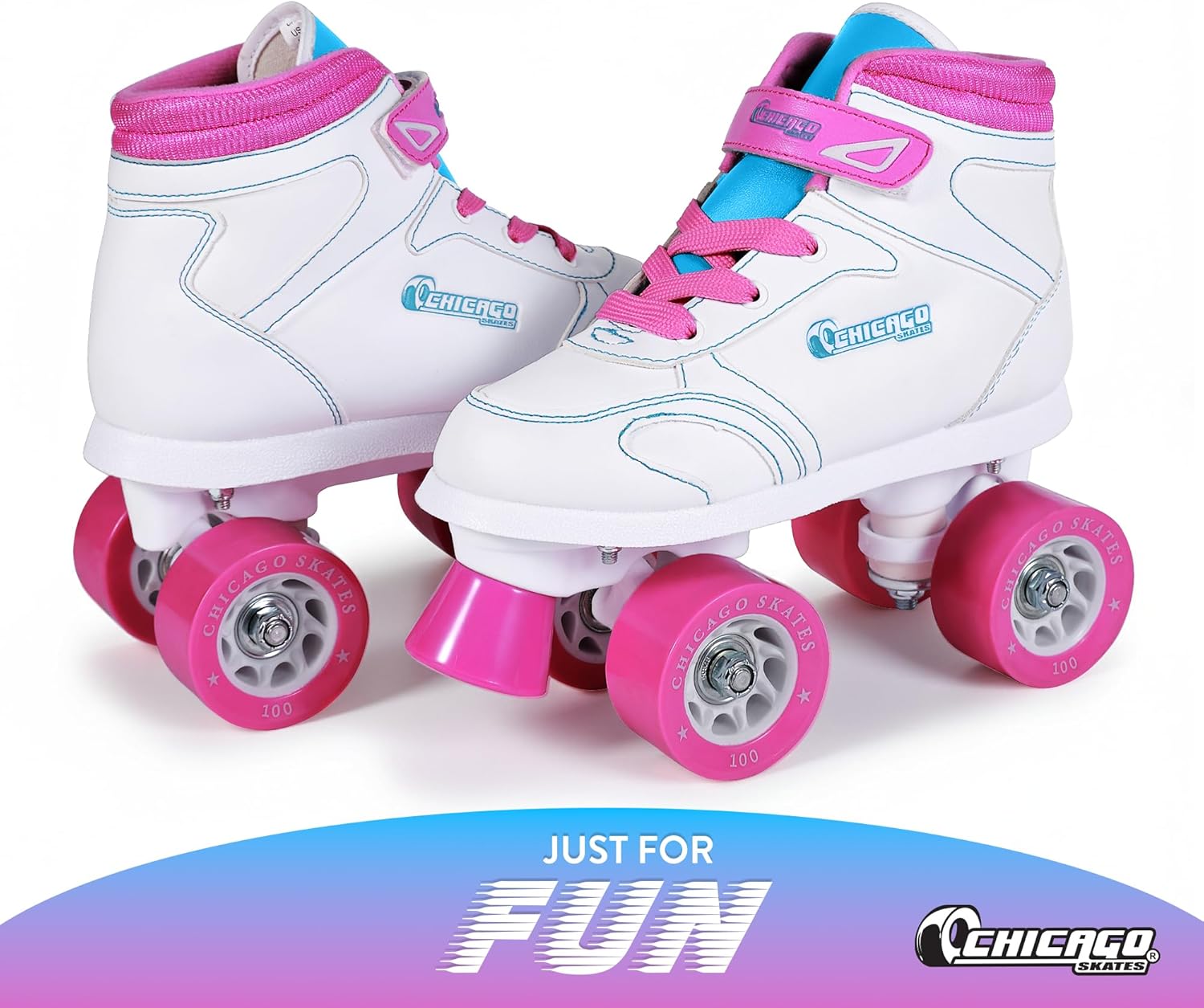 Chicago Skates Sidewalk Roller Skates – Durable, Top Performance Indoor/Outdoor Use Skate Shoes for Girls & Boys, High-Top Boot Safety Youth Quad Skates, 60mm PU Wheels, Adjustable Chassis & Trucks